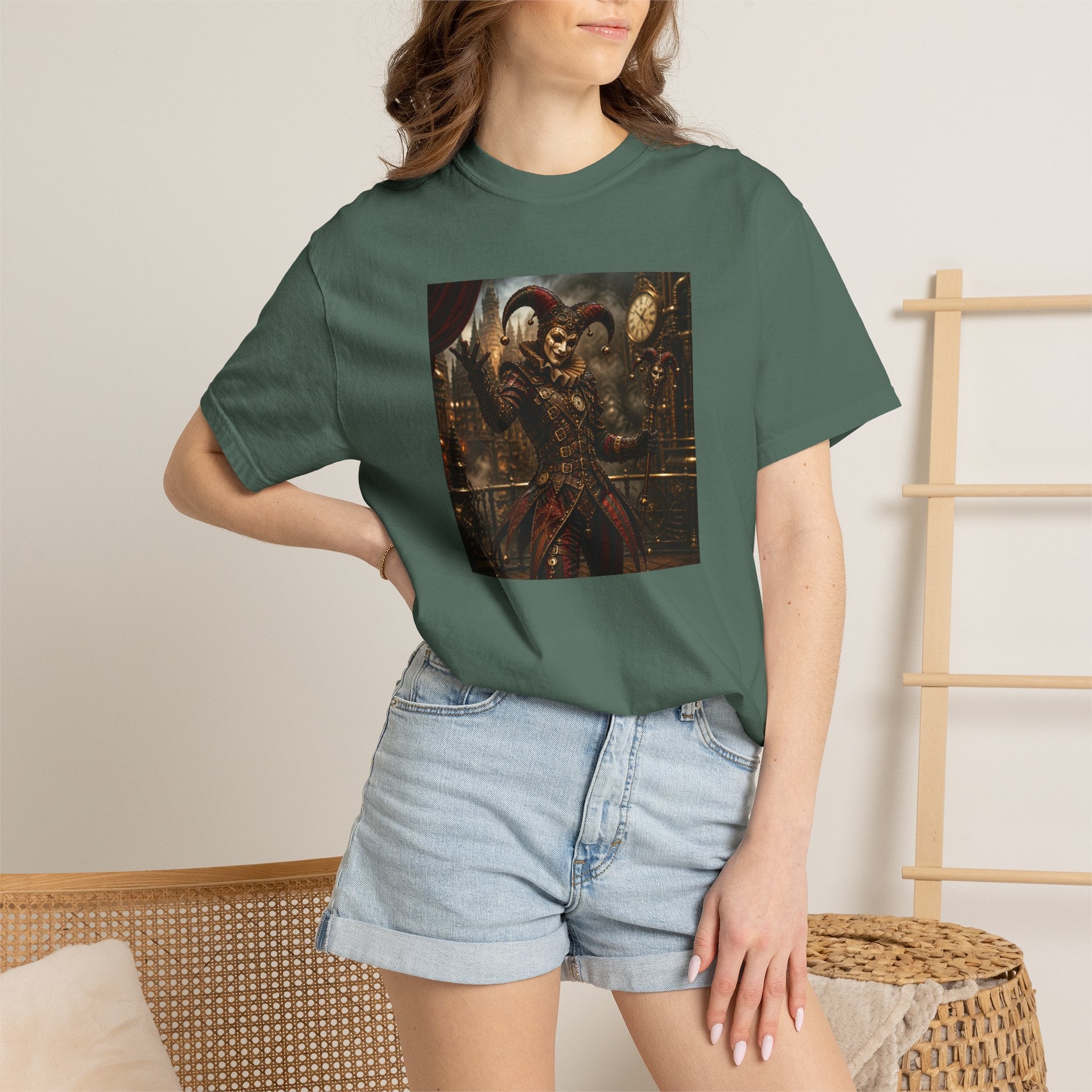 Steampunk Dark Carnival Jester Illustration Graphic T-Shirt