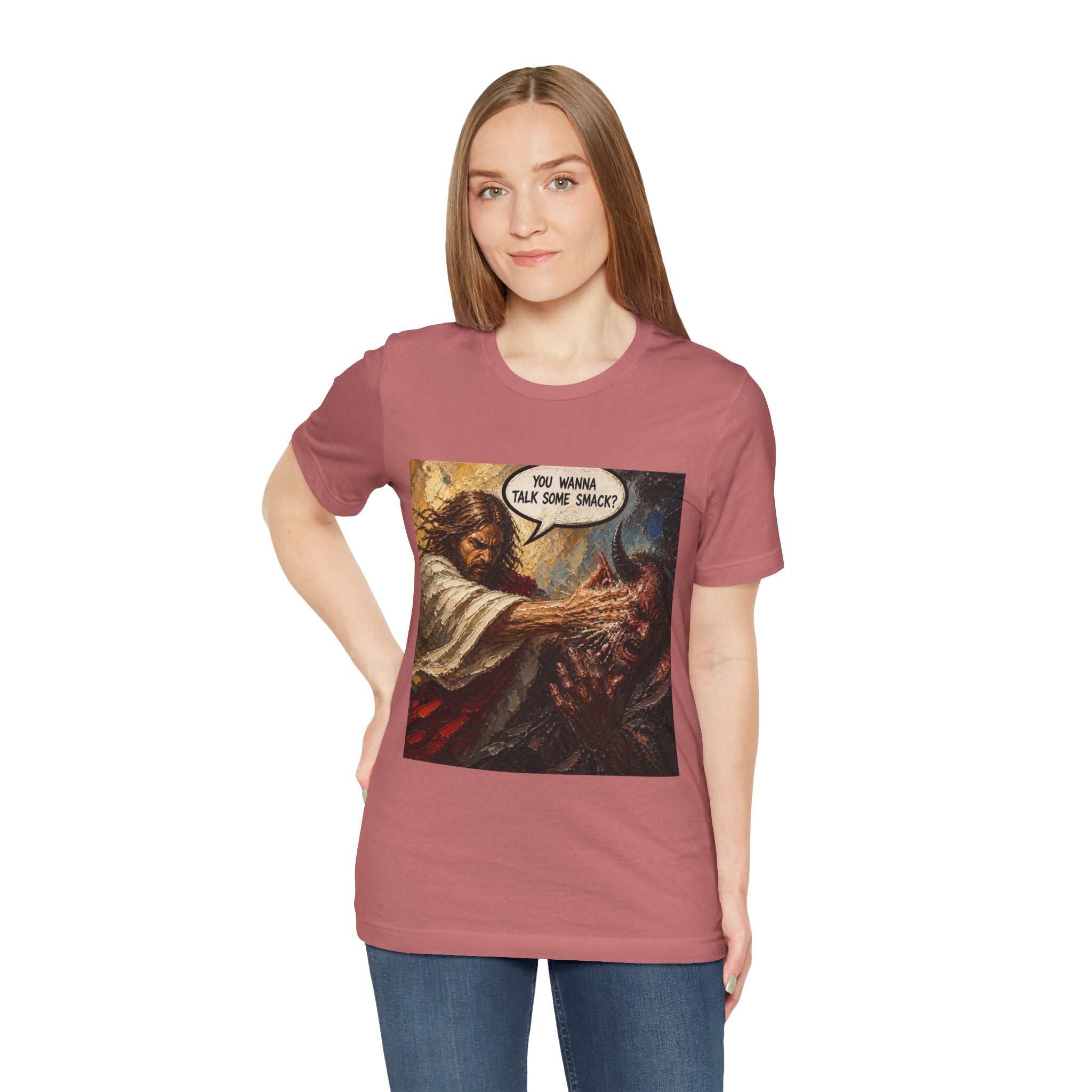 Graphic Tee — Bold Comic-Style - Jesus ‘You Wanna Talk Some Smack?’ Design