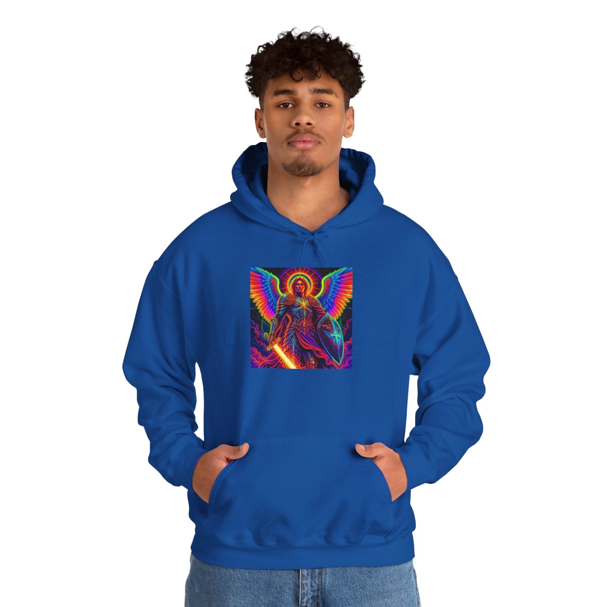 Psychedelic Angel Hoodie — Neon Rainbow Guardian Graphic Sweatshirt