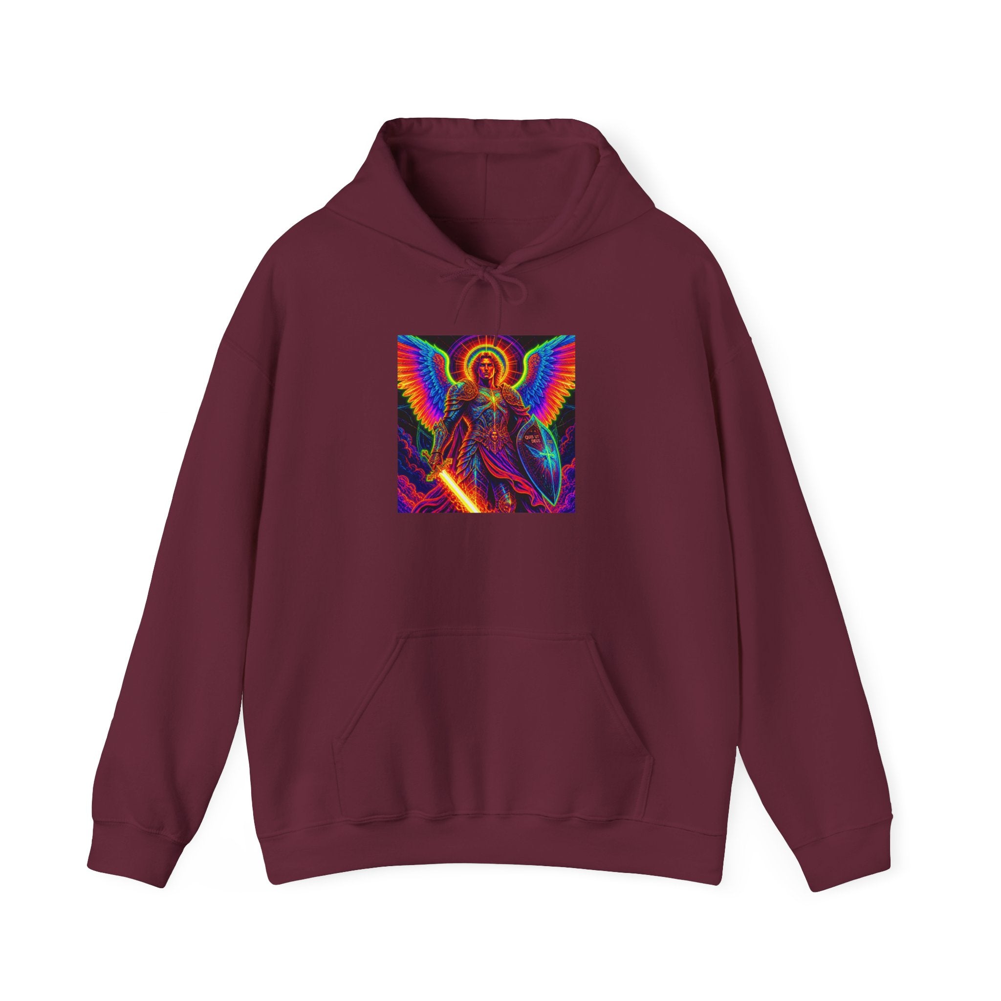 Psychedelic Angel Hoodie — Neon Rainbow Guardian Graphic Sweatshirt