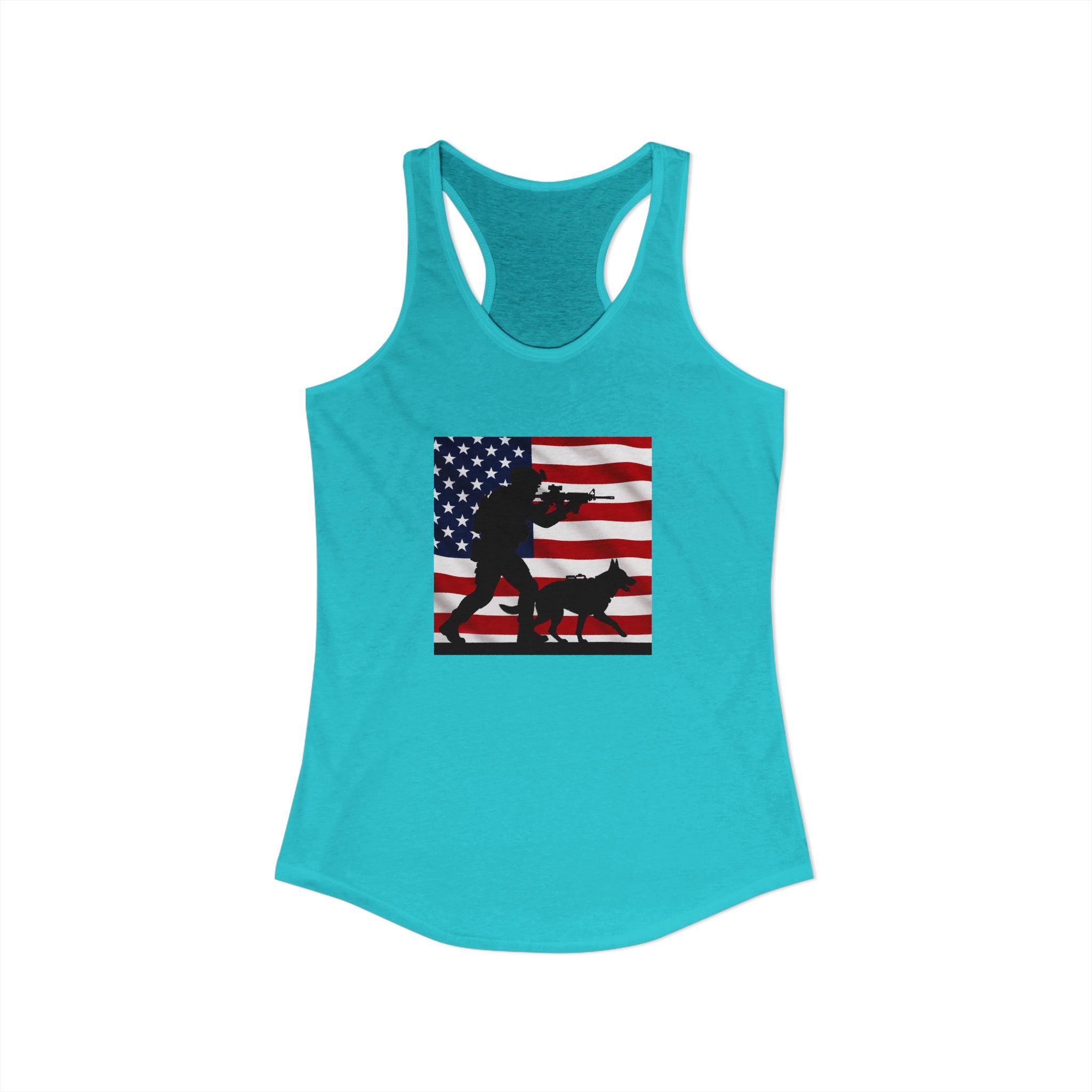 Women's Ideal Racerback Tank - Patriotic American Soldier w/ K-9