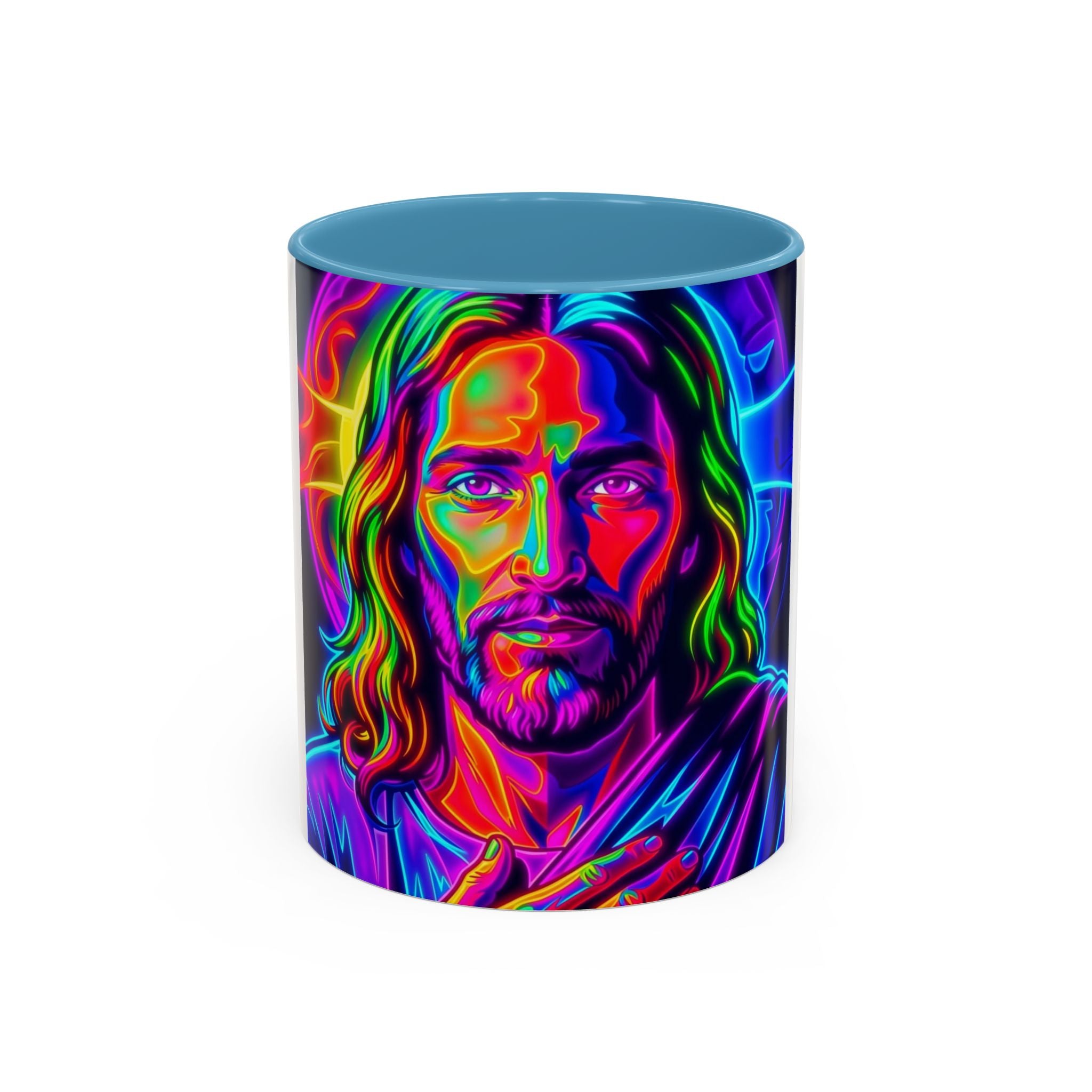 Neon Jesus Accent Coffee Mug – Vibrant Spiritual Art 11oz/15oz