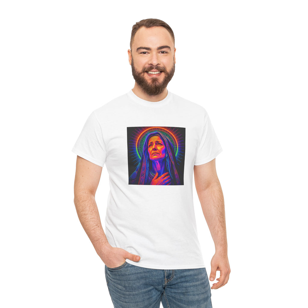 T-Shirt — Neon Madonna Portrait Graphic Tee Mother of Christ