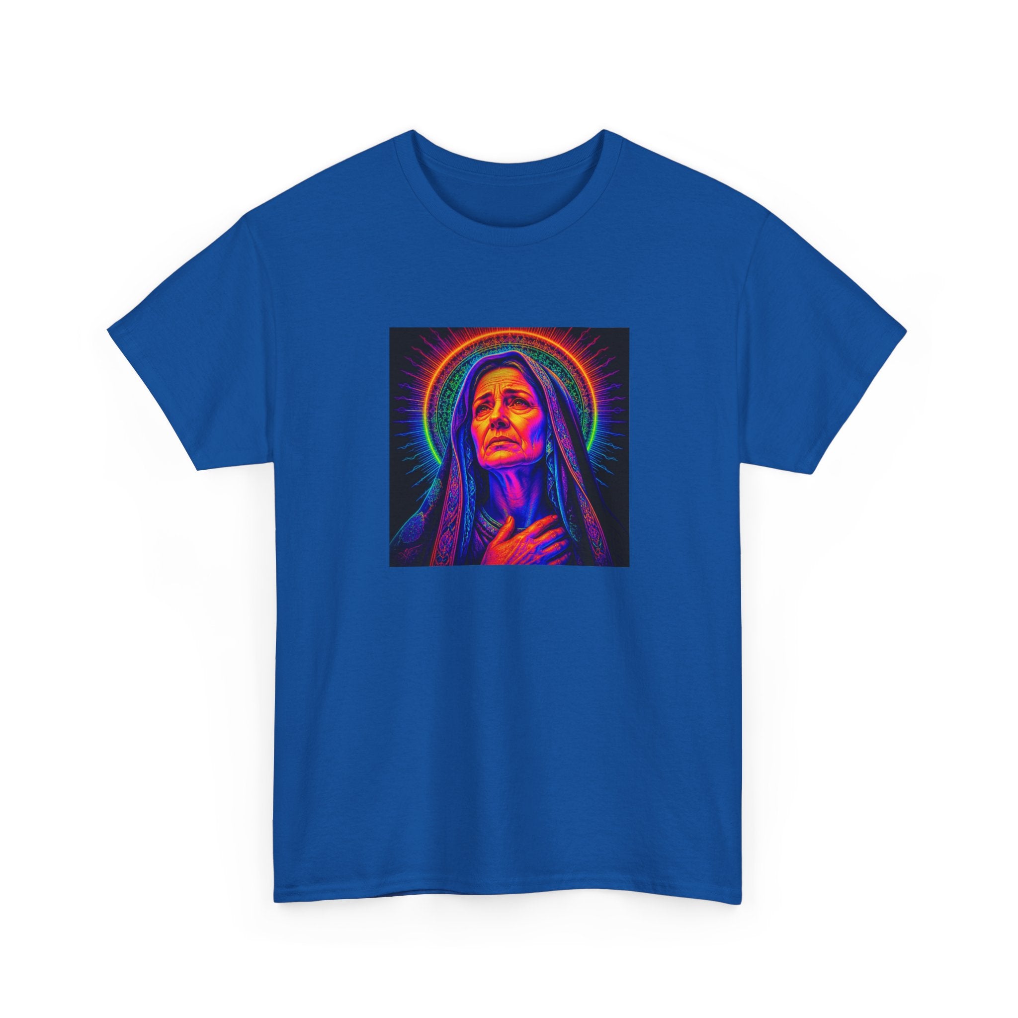 T-Shirt — Neon Madonna Portrait Graphic Tee Mother of Christ