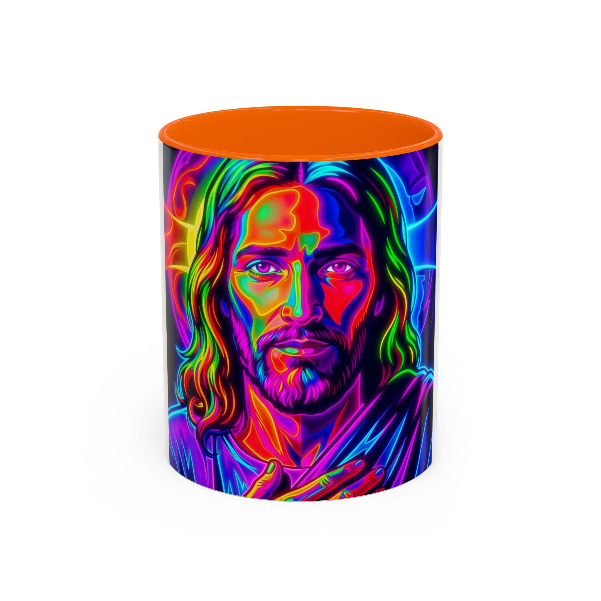Neon Jesus Accent Coffee Mug – Vibrant Spiritual Art 11oz/15oz