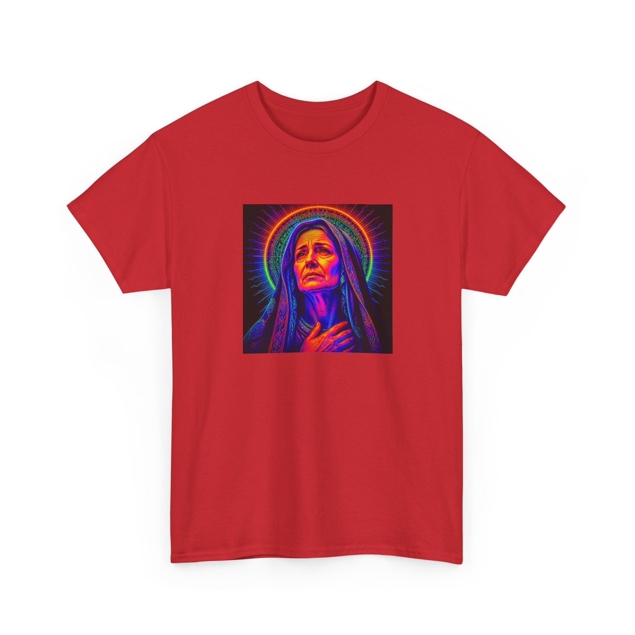 T-Shirt — Neon Madonna Portrait Graphic Tee Mother of Christ