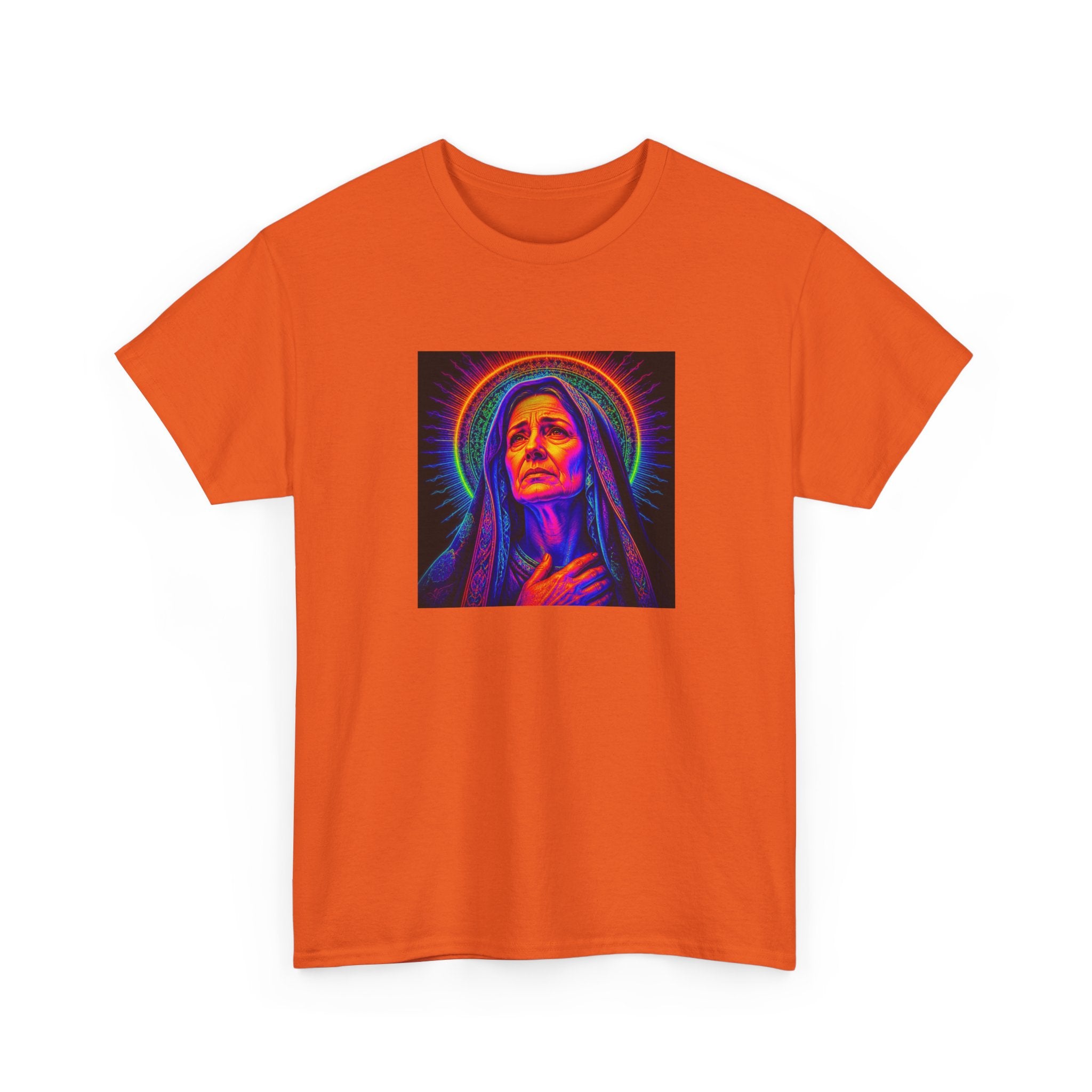 T-Shirt — Neon Madonna Portrait Graphic Tee Mother of Christ
