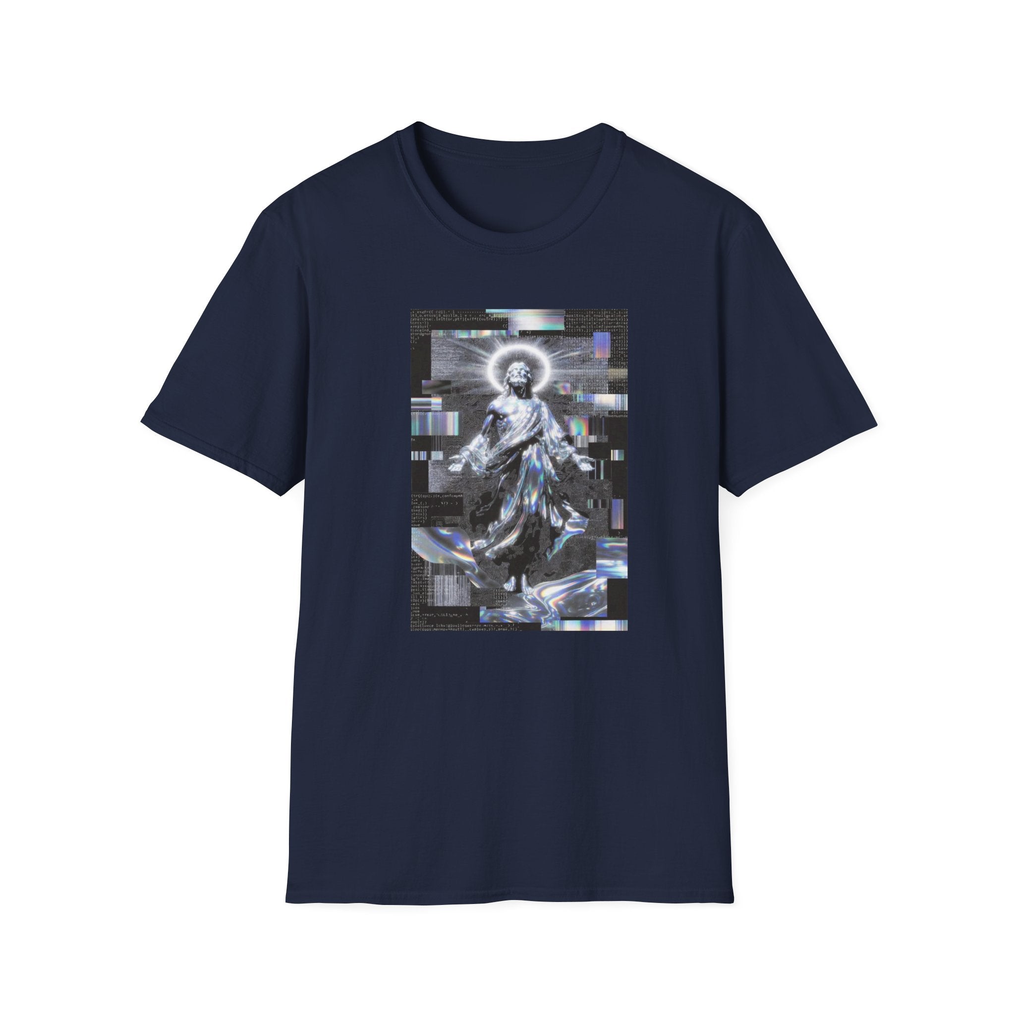 Glitch Halo Jesus T-Shirt — Vintage Religious Retro Digital Art Tee