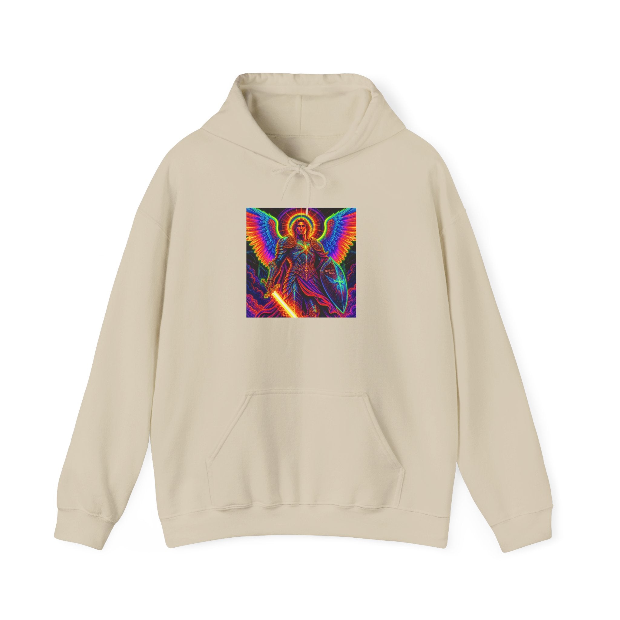 Psychedelic Angel Hoodie — Neon Rainbow Guardian Graphic Sweatshirt