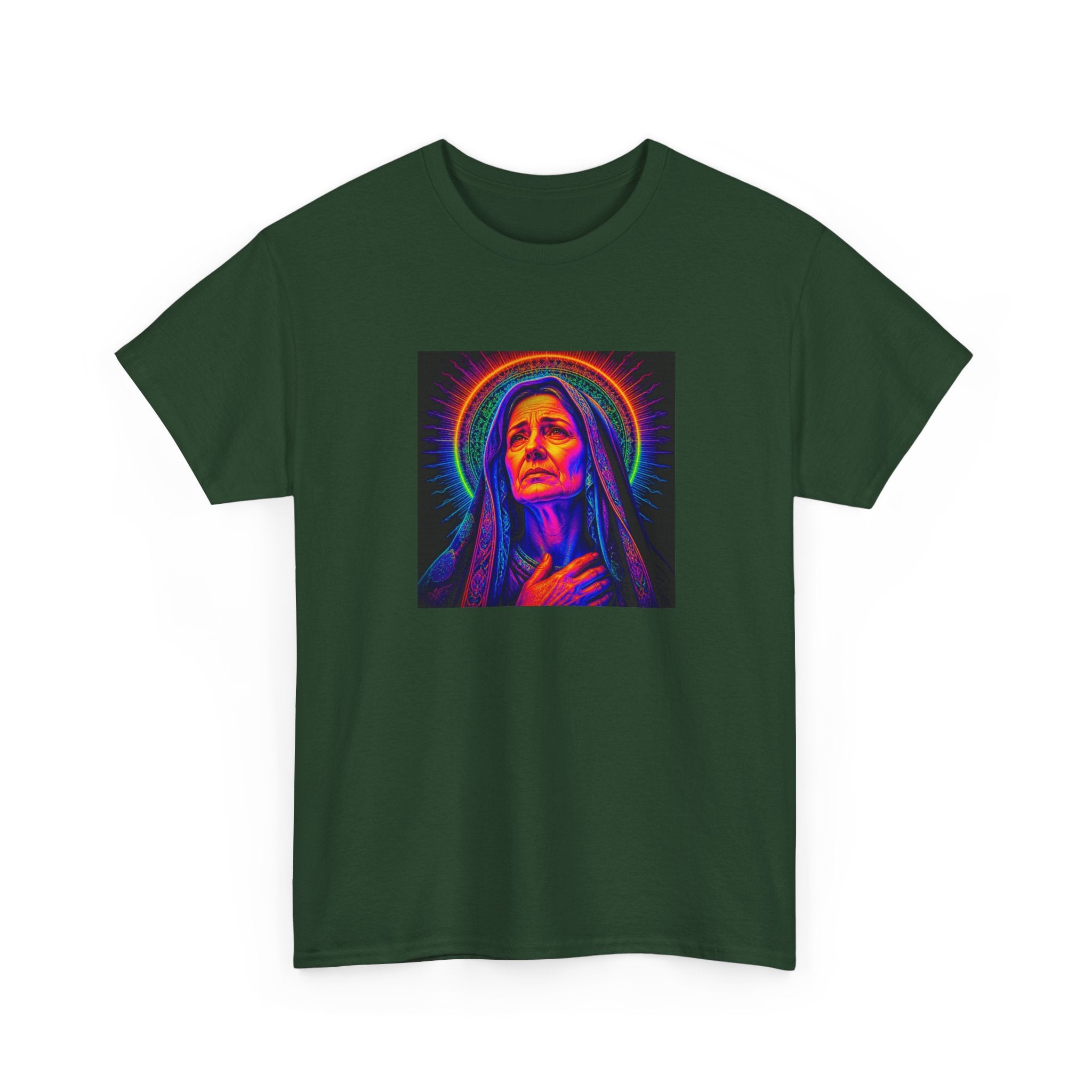 T-Shirt — Neon Madonna Portrait Graphic Tee Mother of Christ