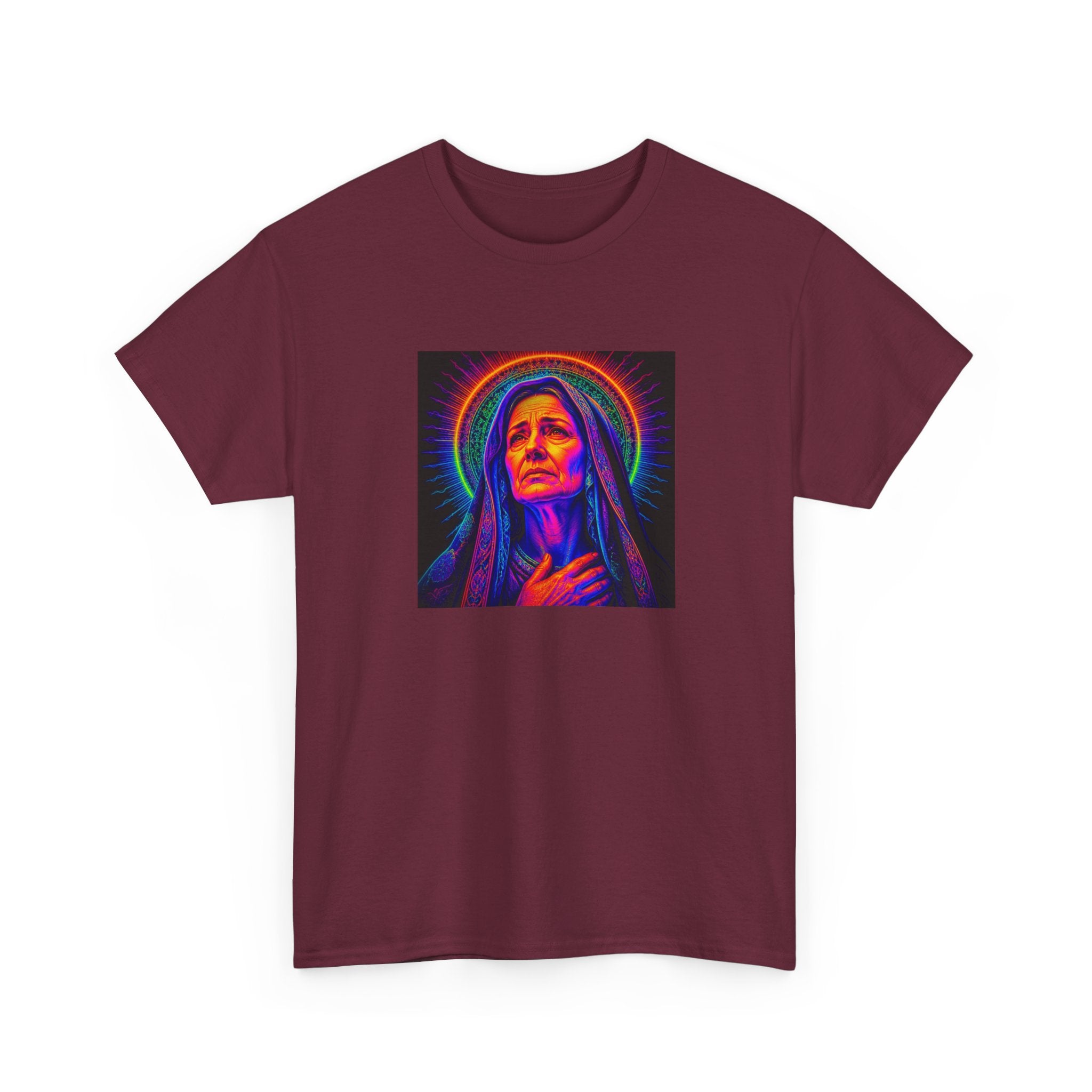 T-Shirt — Neon Madonna Portrait Graphic Tee Mother of Christ