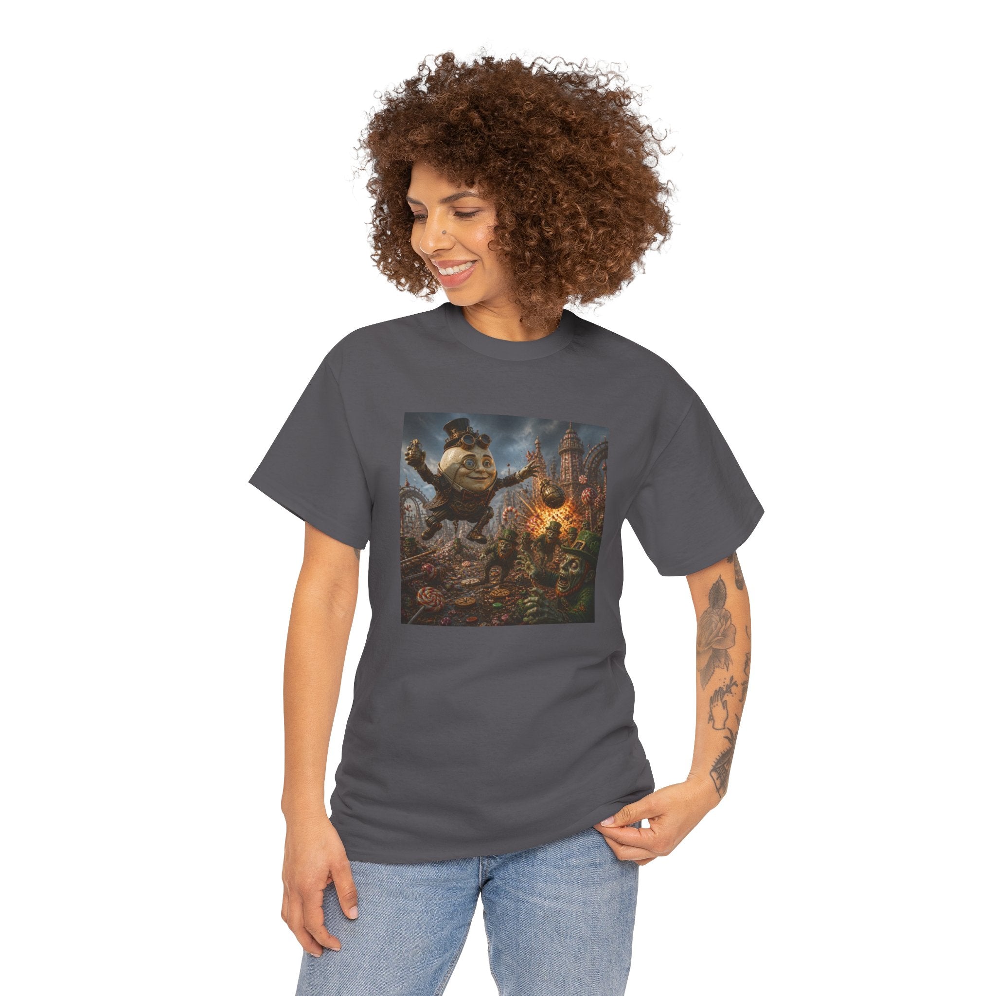 Fantasy Monster Battle Steampunk Humpty T-Shirt — Epic RPG Creature Art Tee