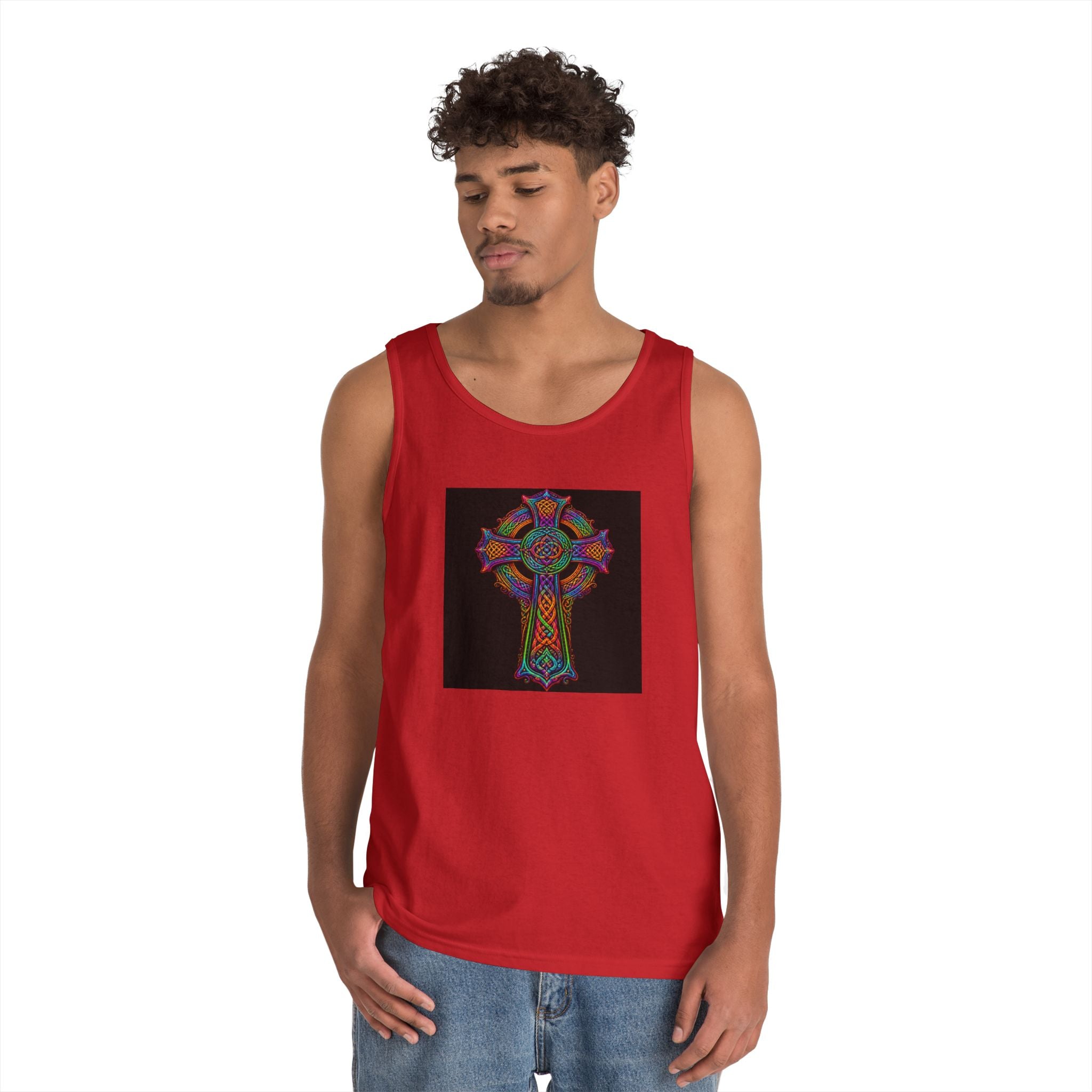 Celtic Cross Tank Top — Colorful Stained-Glass Style Religious Graphic