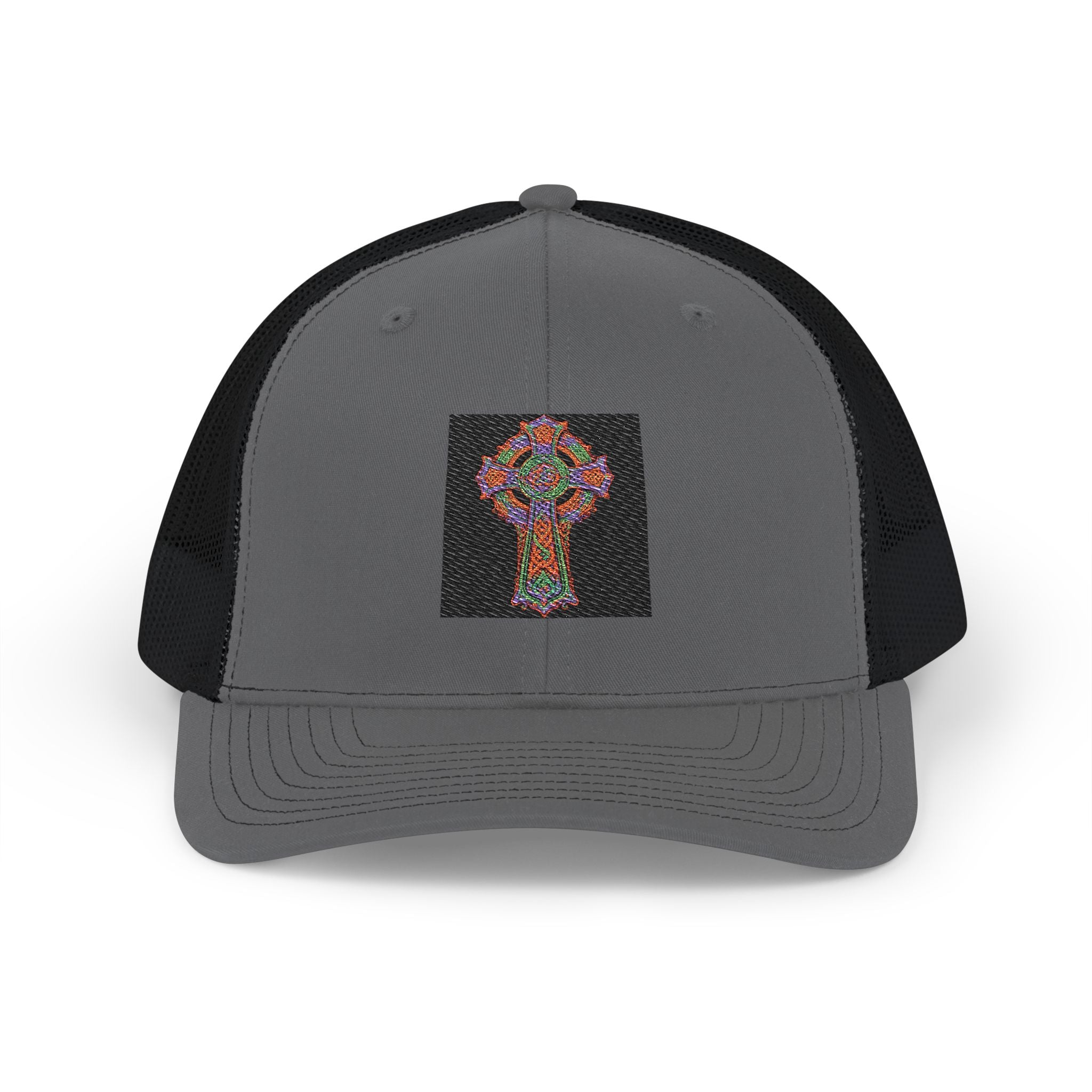 Floral Cross Snapback Trucker Cap — Colorful Mosaic Church Cross Hat