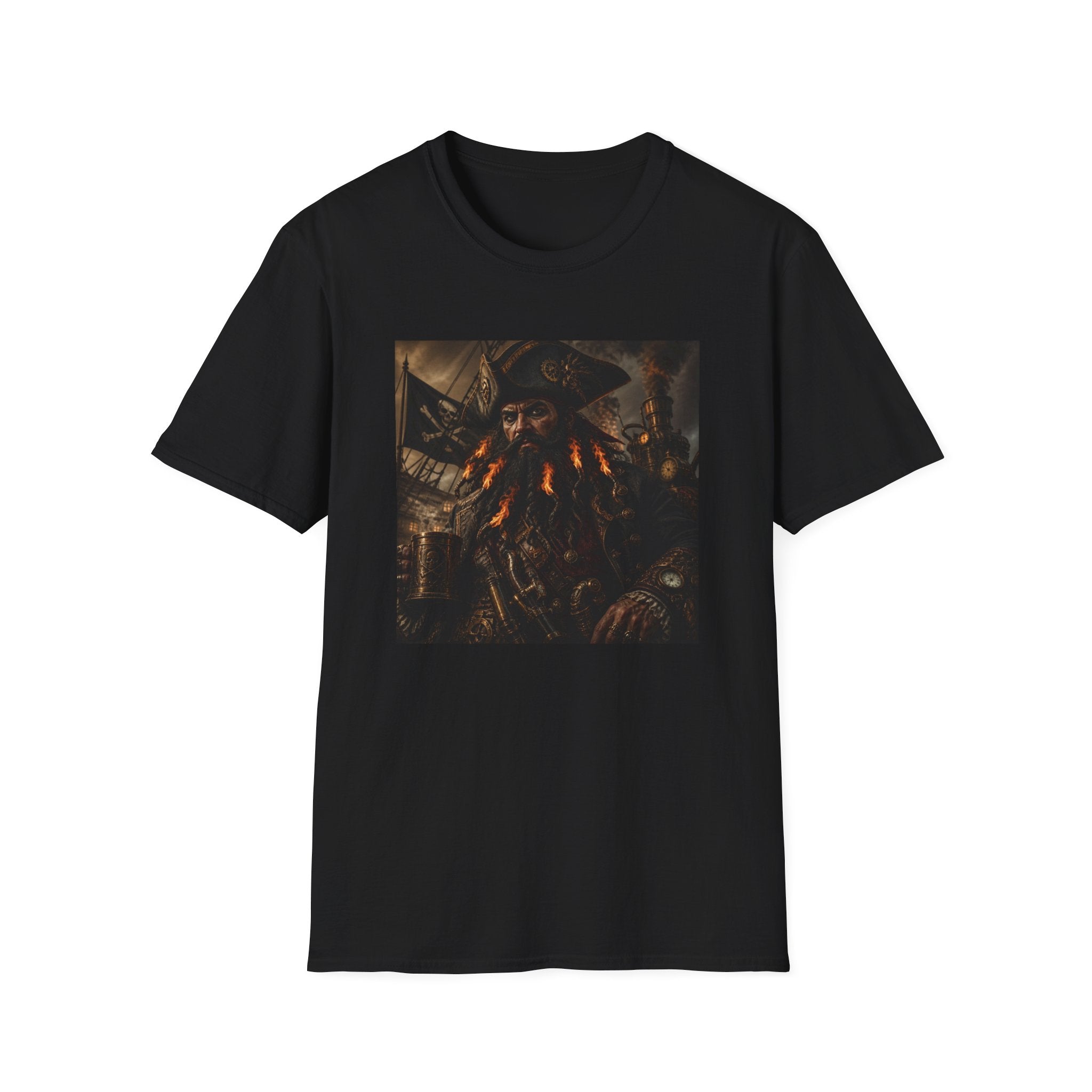 Steampunk Pirate Captain Graphic Tee — Blackbeard-Inspired Nautical Vintage T-Shirt