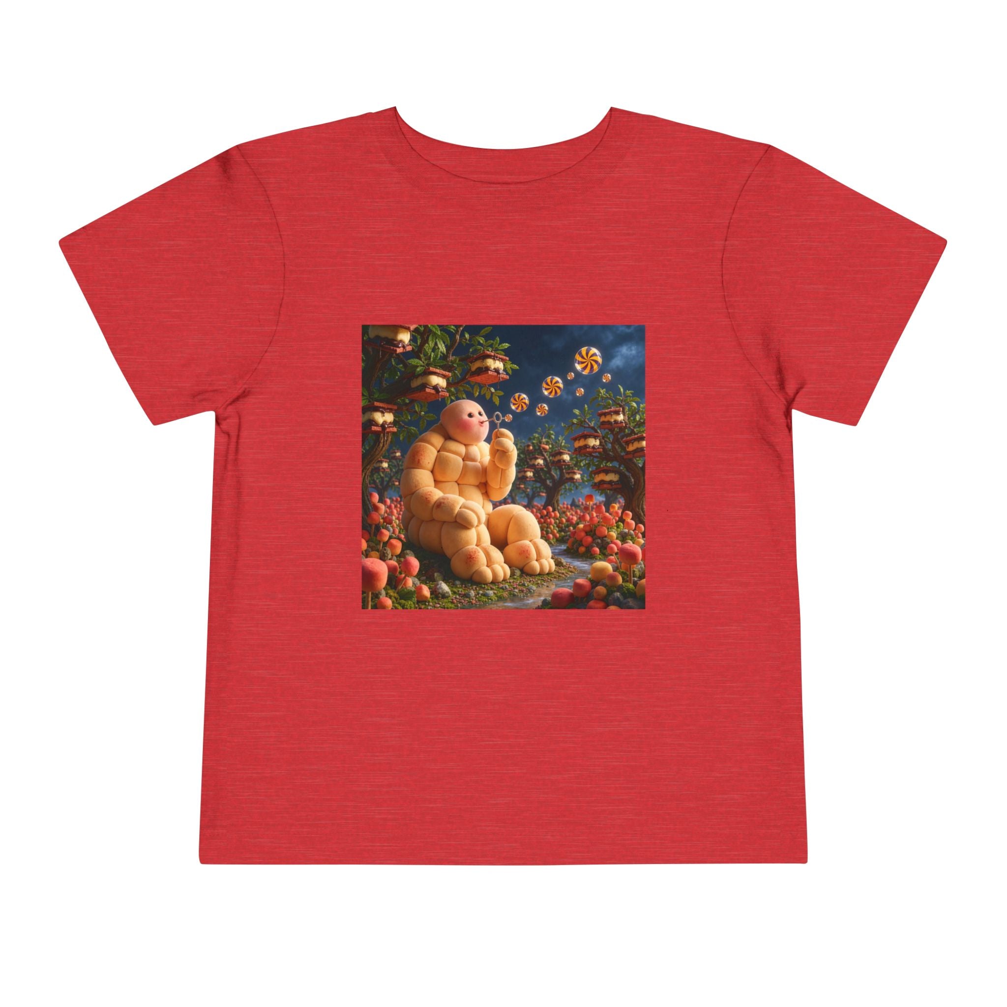 Toddler Tee — Cute Chubby Creature in Flower Garden Kids Shirt-Marshmallow Man