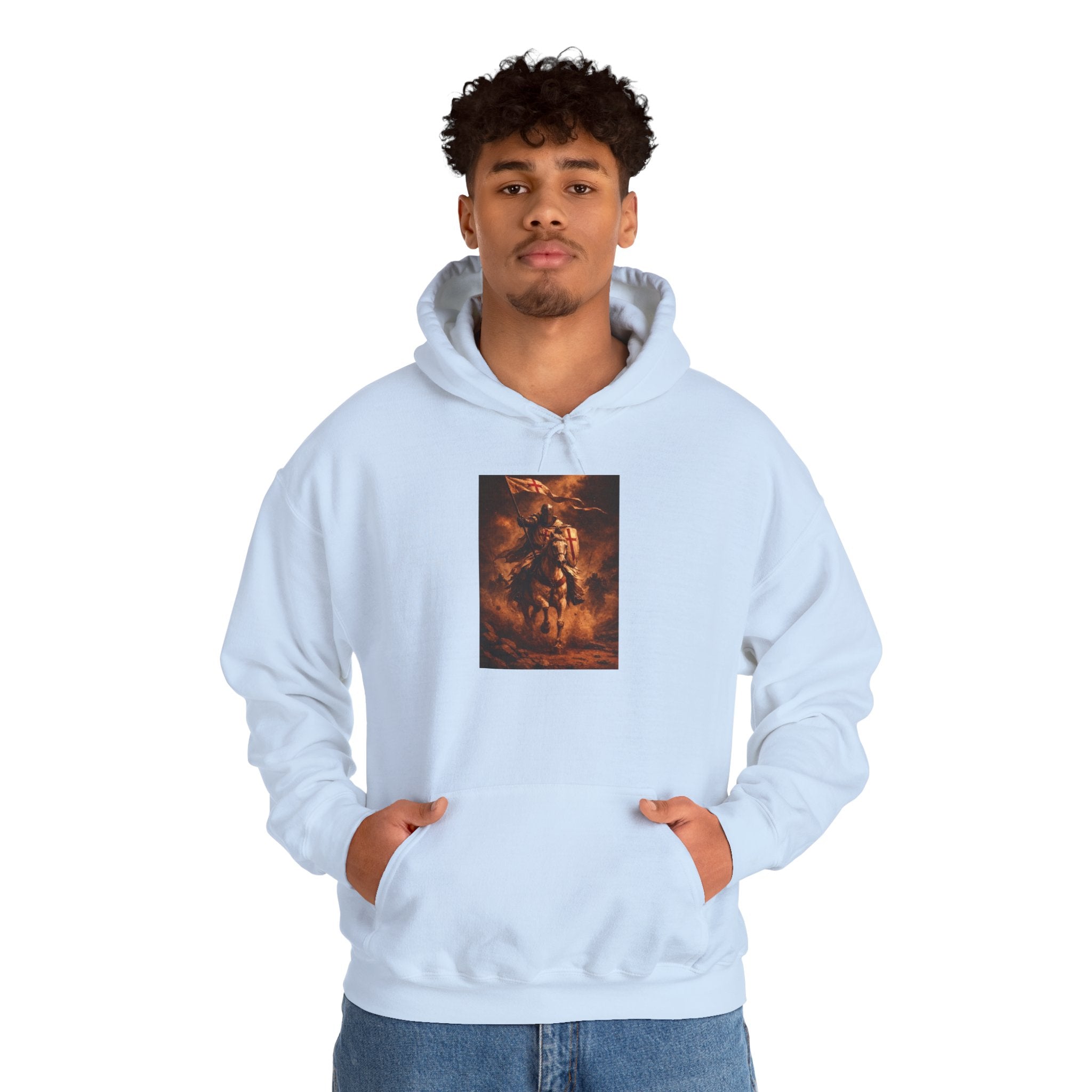 Mythic Rider Hoodie — Fiery Horseman  Templar Religious Graphic Sweatshirt