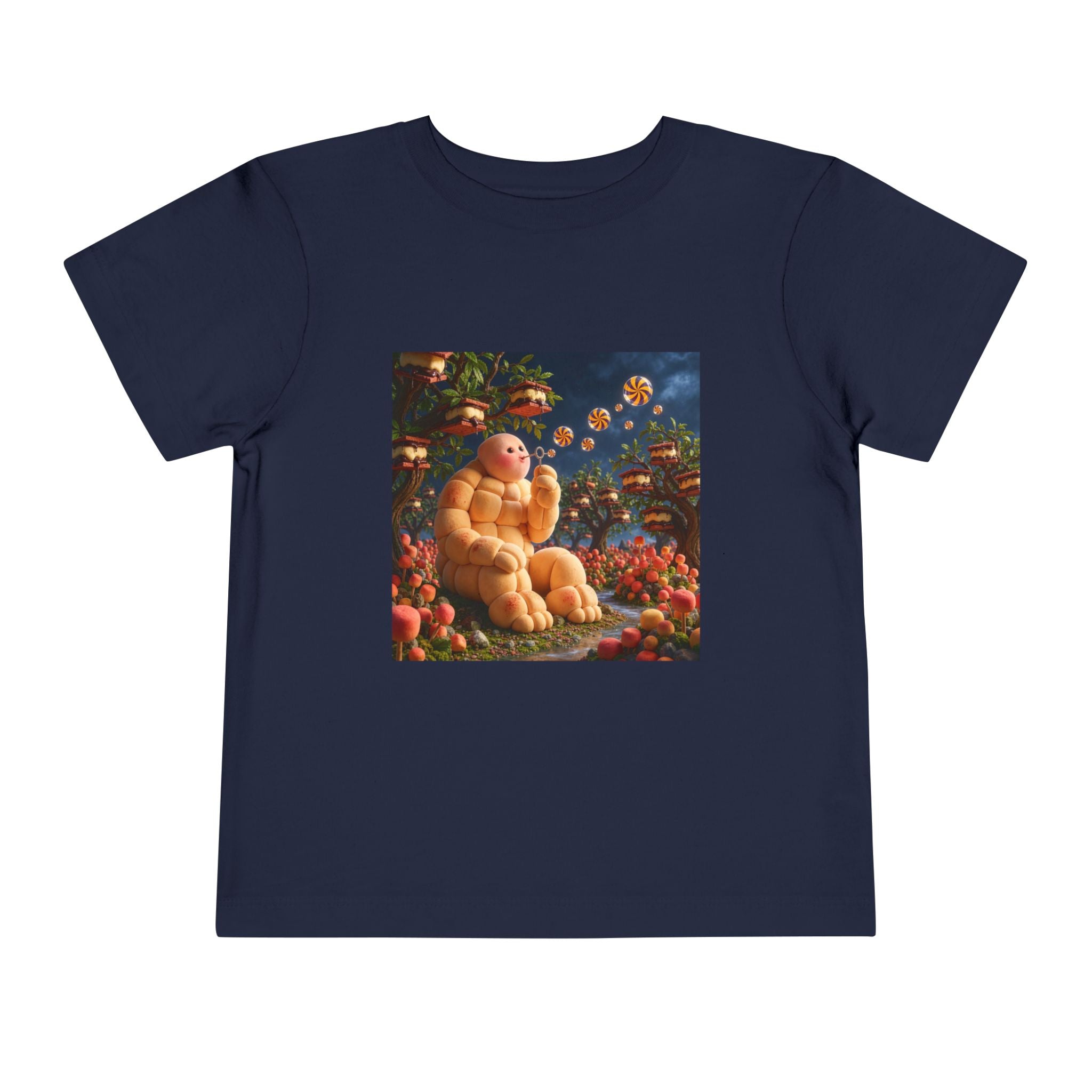 Toddler Tee — Cute Chubby Creature in Flower Garden Kids Shirt-Marshmallow Man