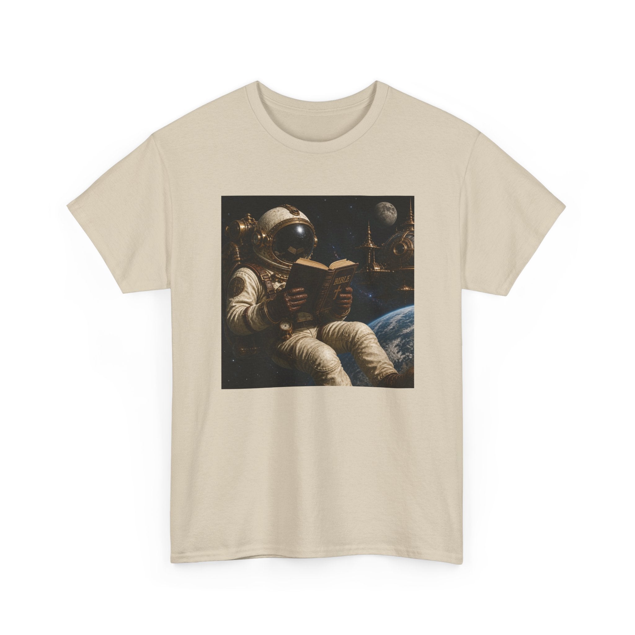 Astronaut Reading Graphic Tee — Spacebook Retro Sci‑Fi T-Shirt - Steampunk