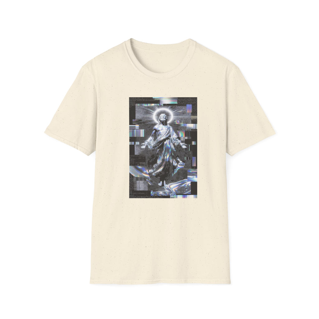 Glitch Halo Jesus T-Shirt — Vintage Religious Retro Digital Art Tee