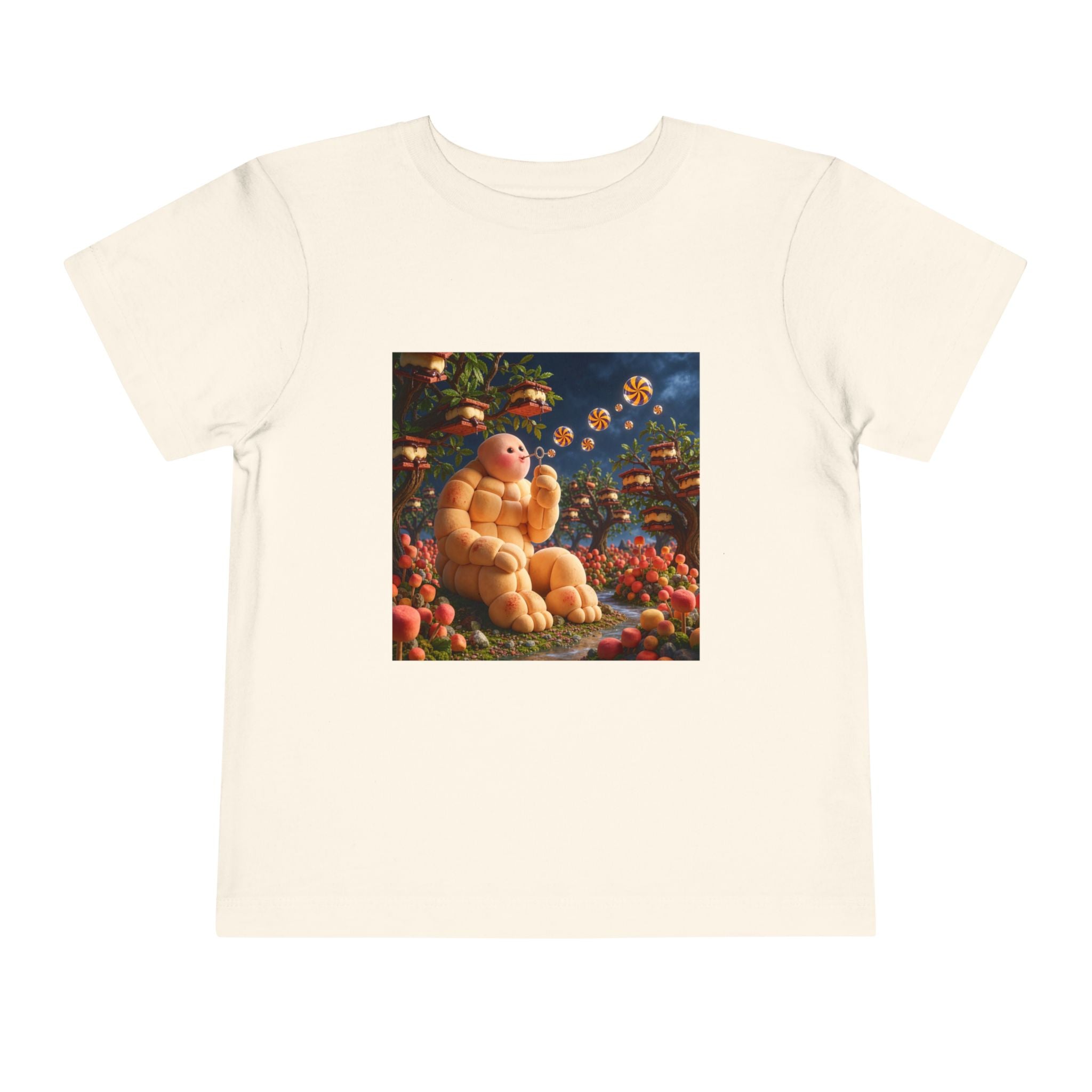 Toddler Tee — Cute Chubby Creature in Flower Garden Kids Shirt-Marshmallow Man