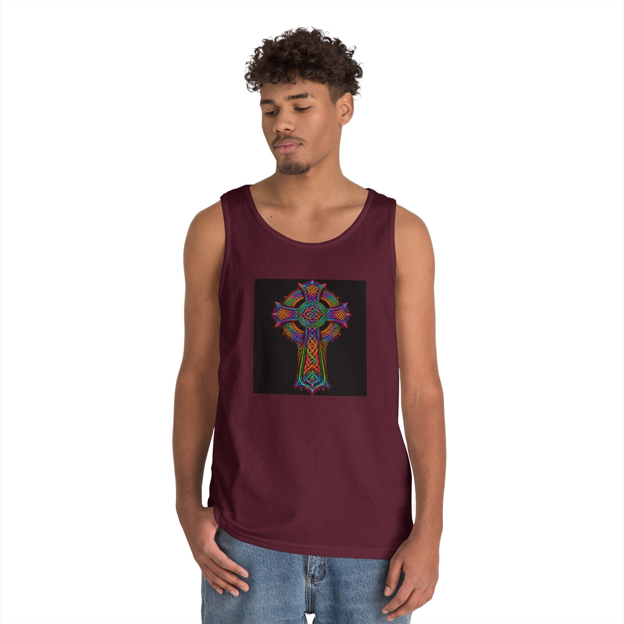 Celtic Cross Tank Top — Colorful Stained-Glass Style Religious Graphic
