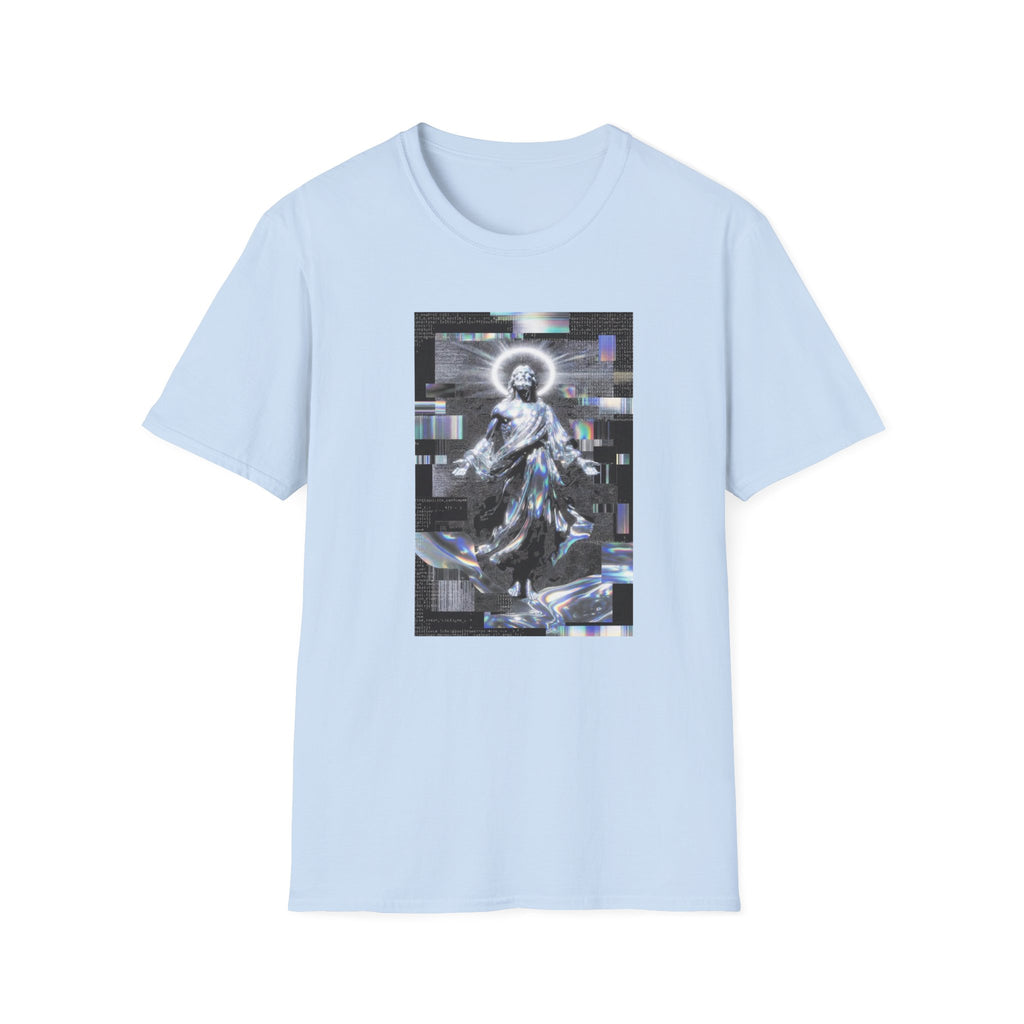 Glitch Halo Jesus T-Shirt — Vintage Religious Retro Digital Art Tee