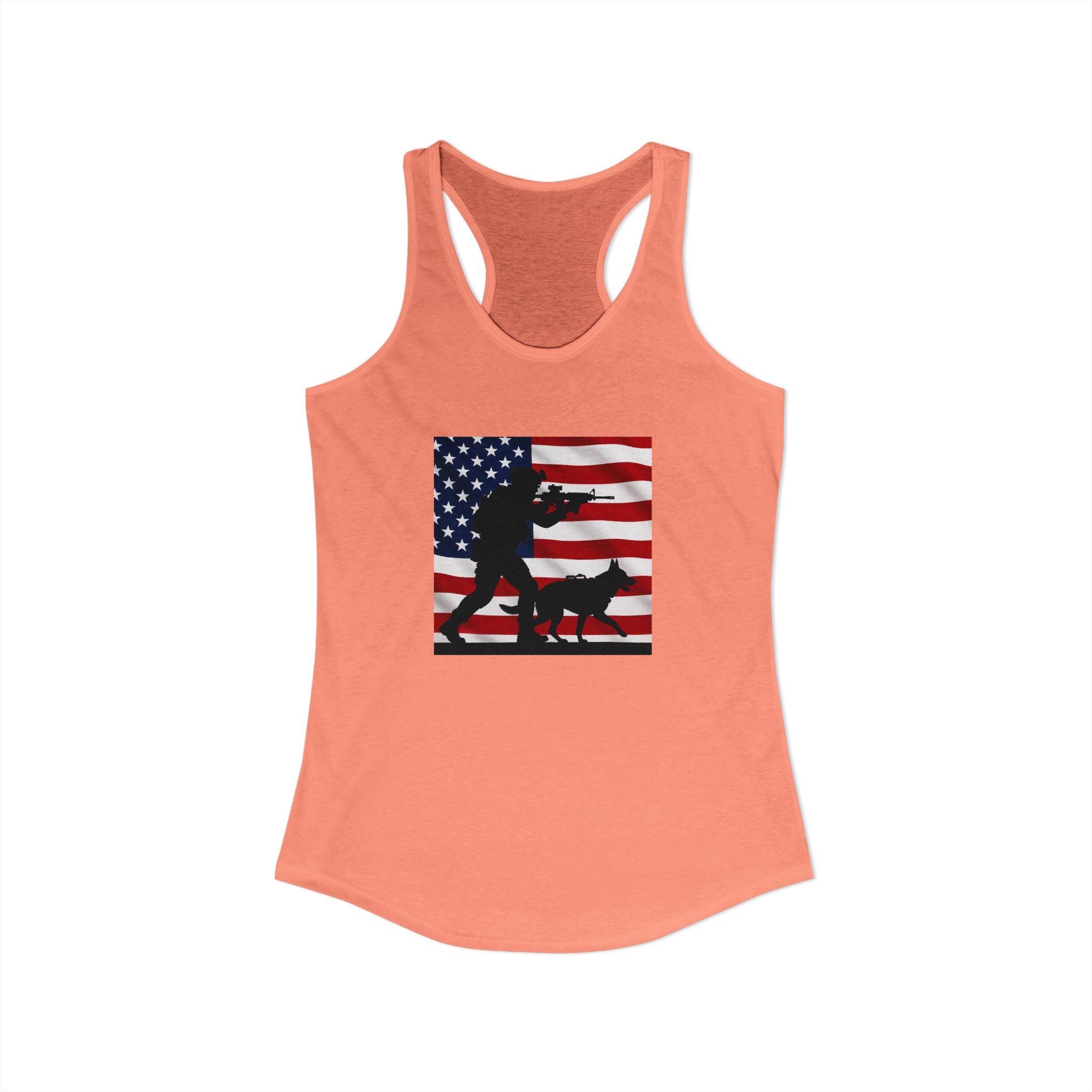 Women's Ideal Racerback Tank - Patriotic American Soldier w/ K-9