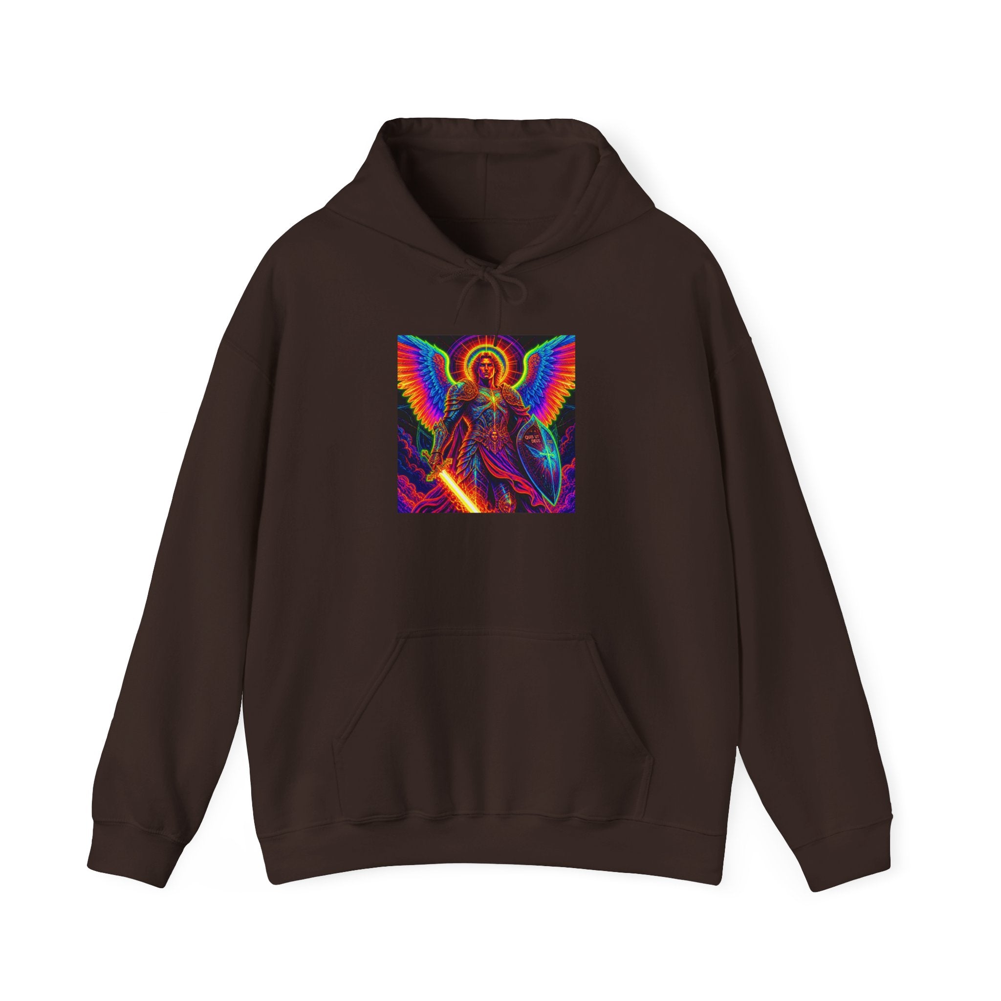 Psychedelic Angel Hoodie — Neon Rainbow Guardian Graphic Sweatshirt