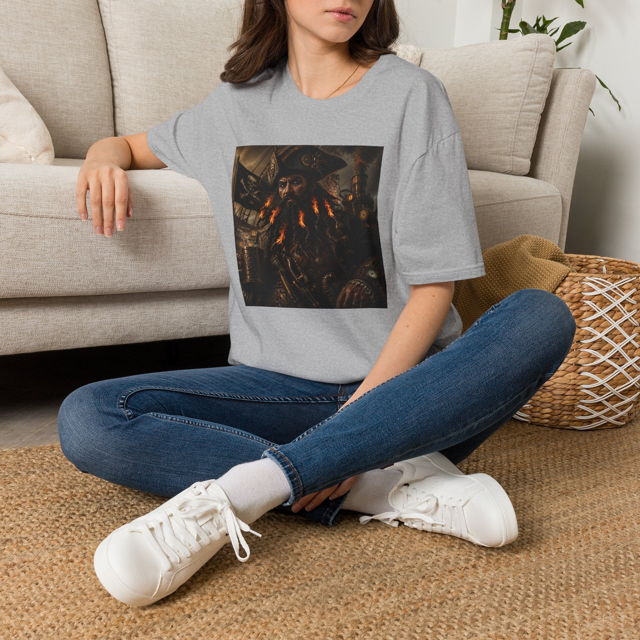 Steampunk Pirate Captain Graphic Tee — Blackbeard-Inspired Nautical Vintage T-Shirt