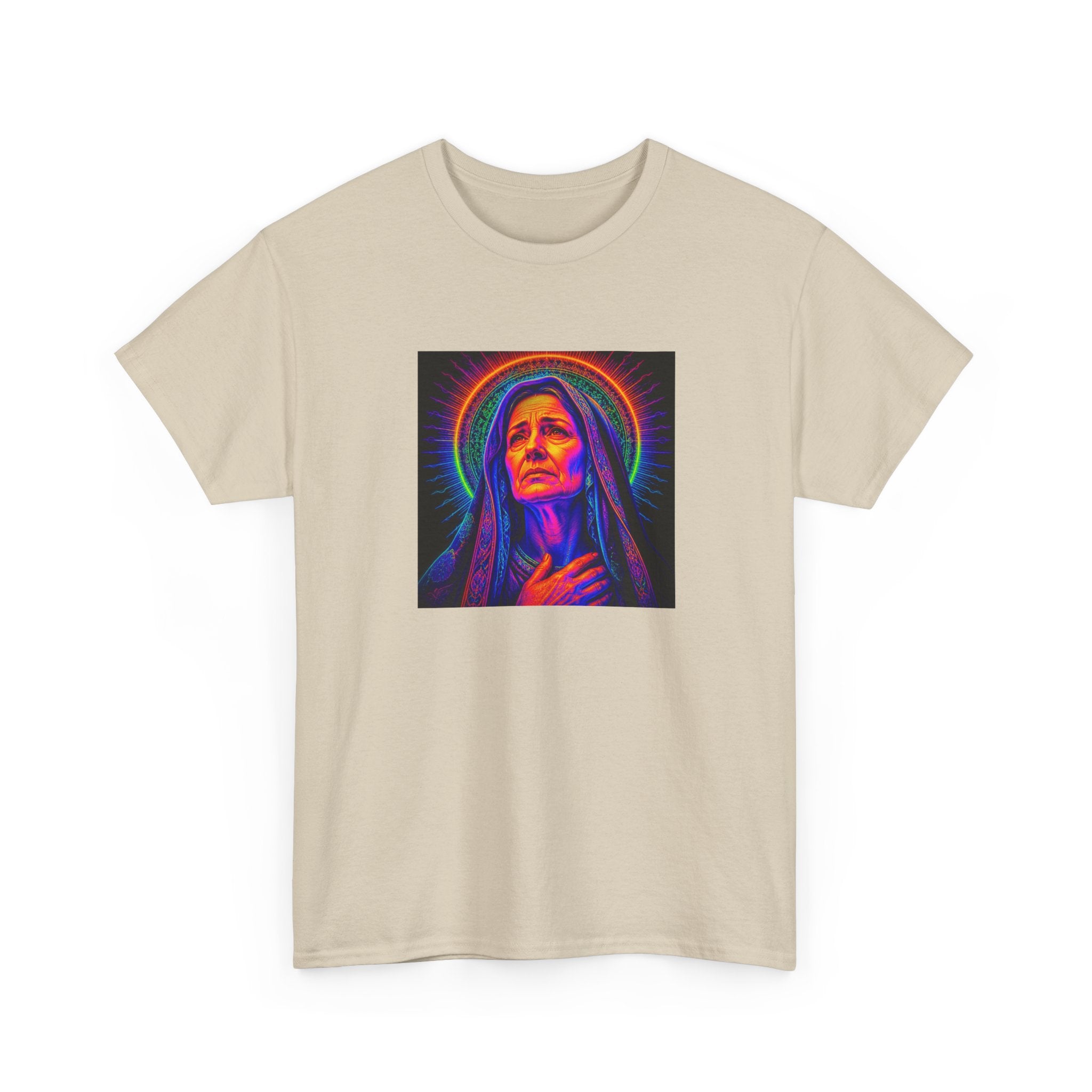 T-Shirt — Neon Madonna Portrait Graphic Tee Mother of Christ