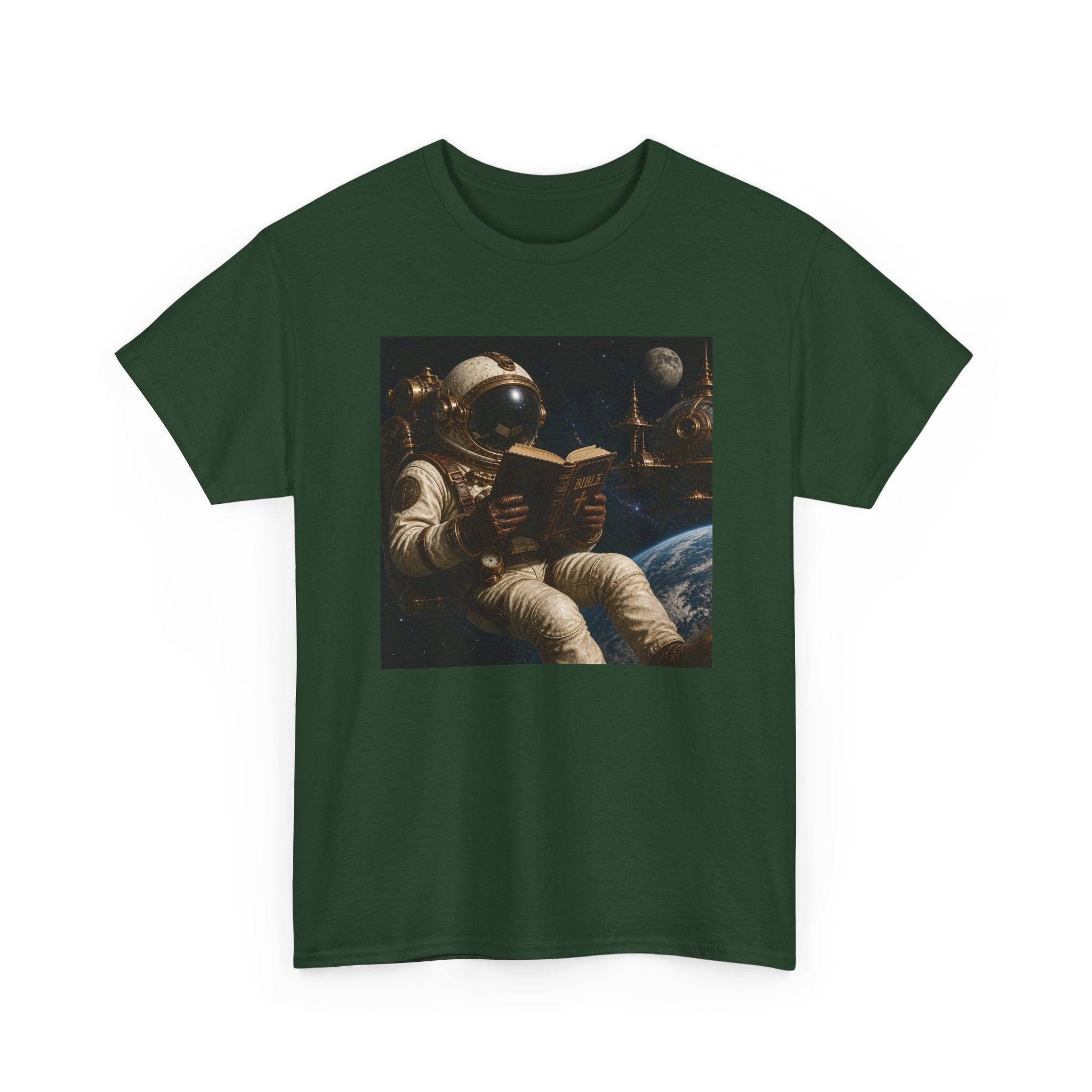 Astronaut Reading Graphic Tee — Spacebook Retro Sci‑Fi T-Shirt - Steampunk