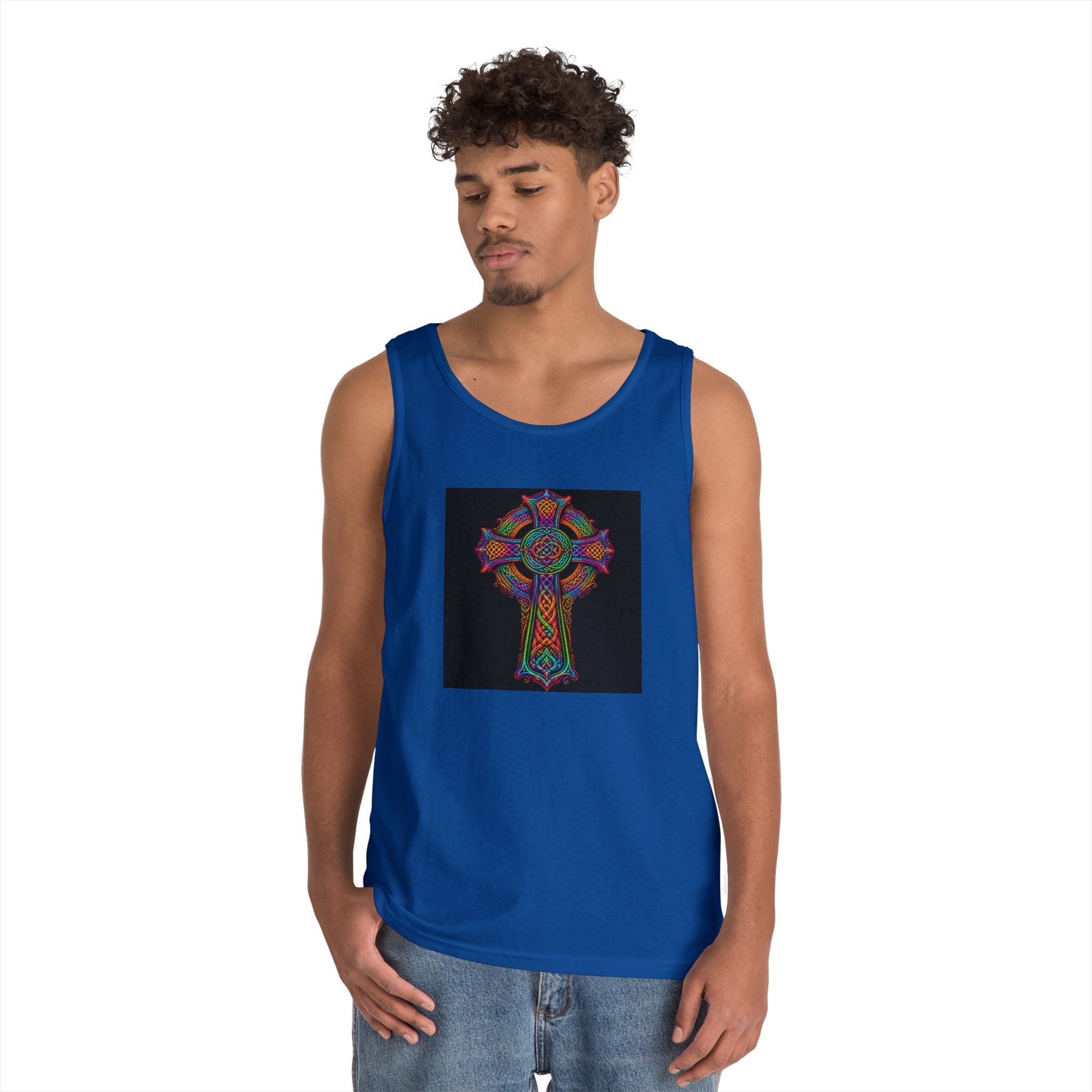 Celtic Cross Tank Top — Colorful Stained-Glass Style Religious Graphic