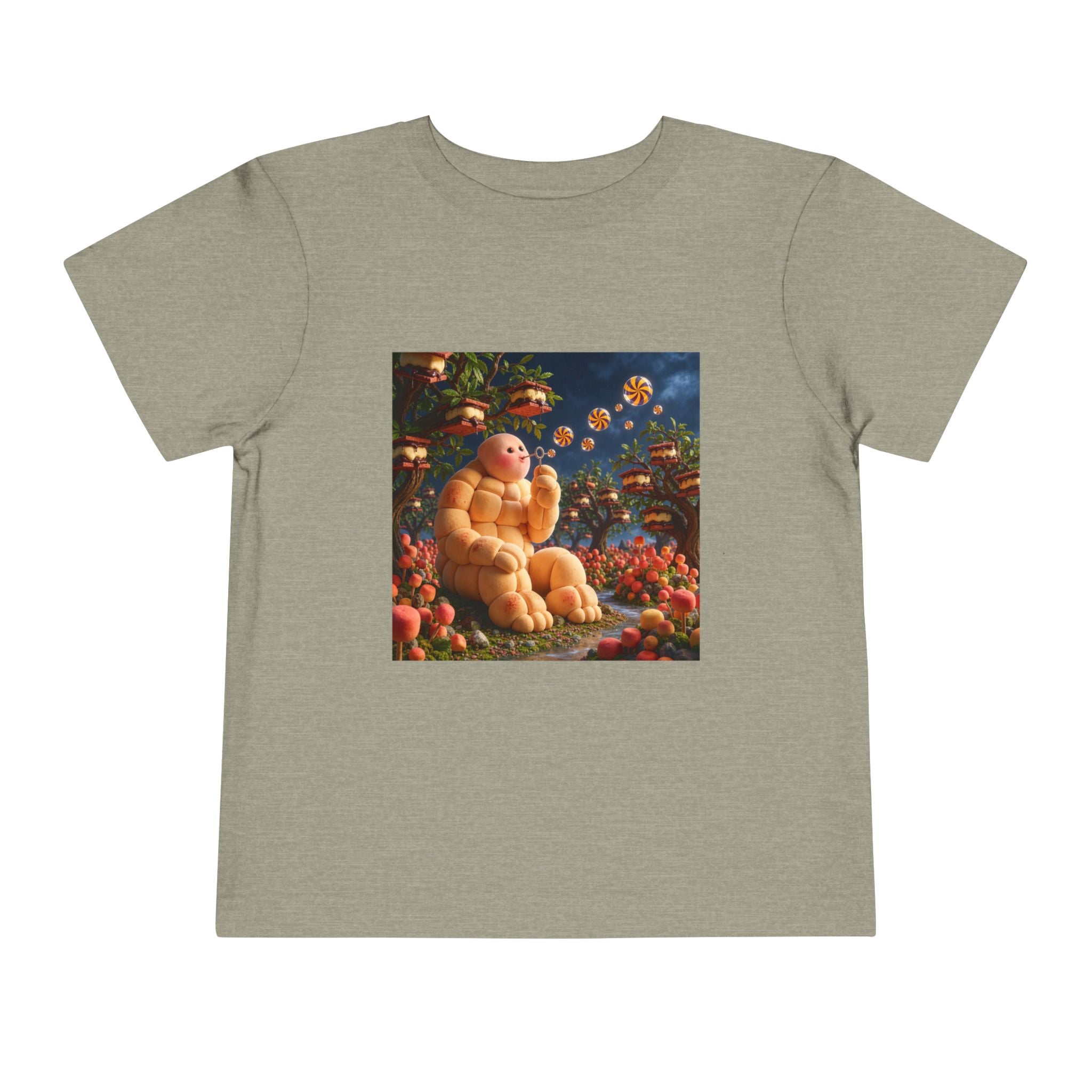 Toddler Tee — Cute Chubby Creature in Flower Garden Kids Shirt-Marshmallow Man