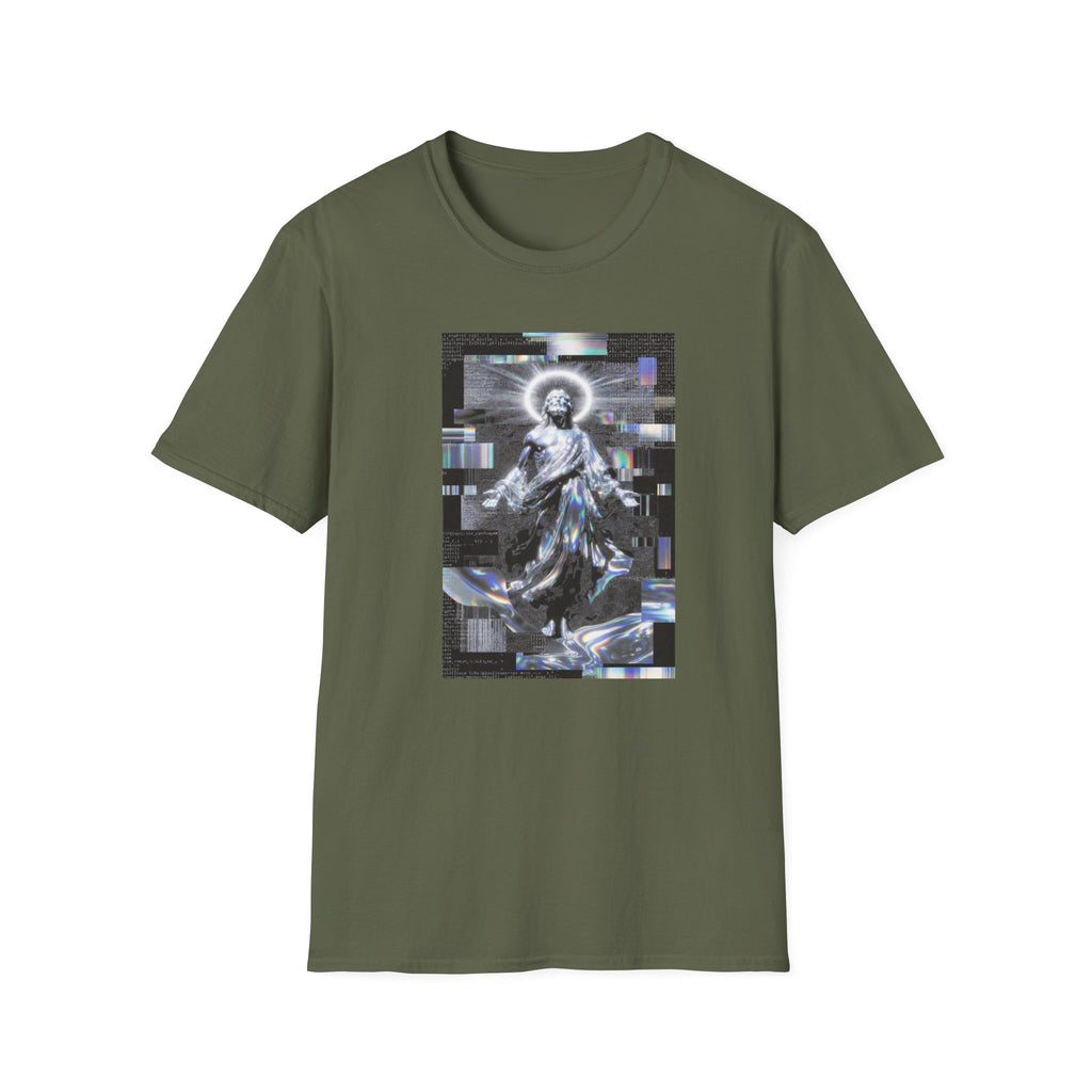 Glitch Halo Jesus T-Shirt — Vintage Religious Retro Digital Art Tee