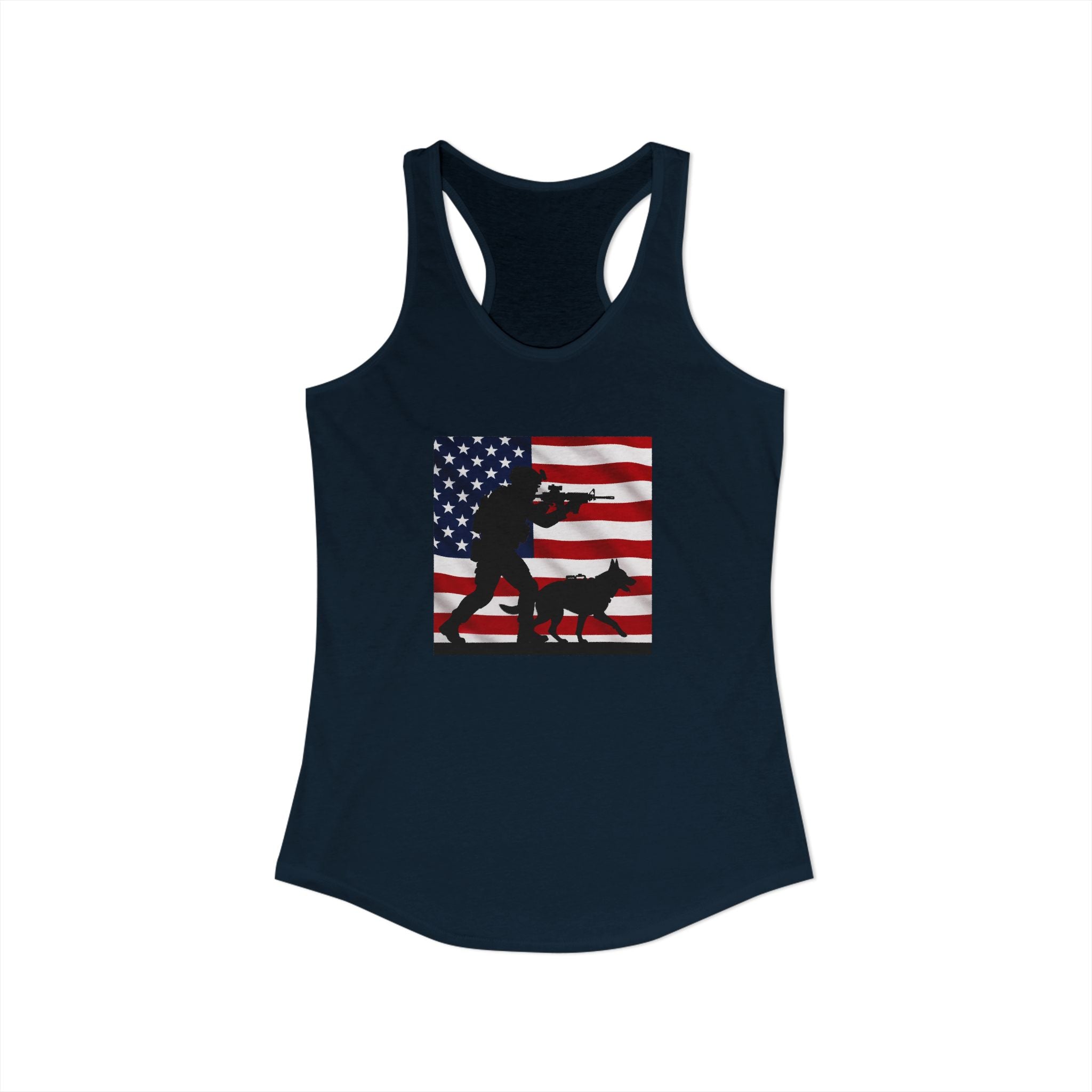 Women's Ideal Racerback Tank - Patriotic American Soldier w/ K-9