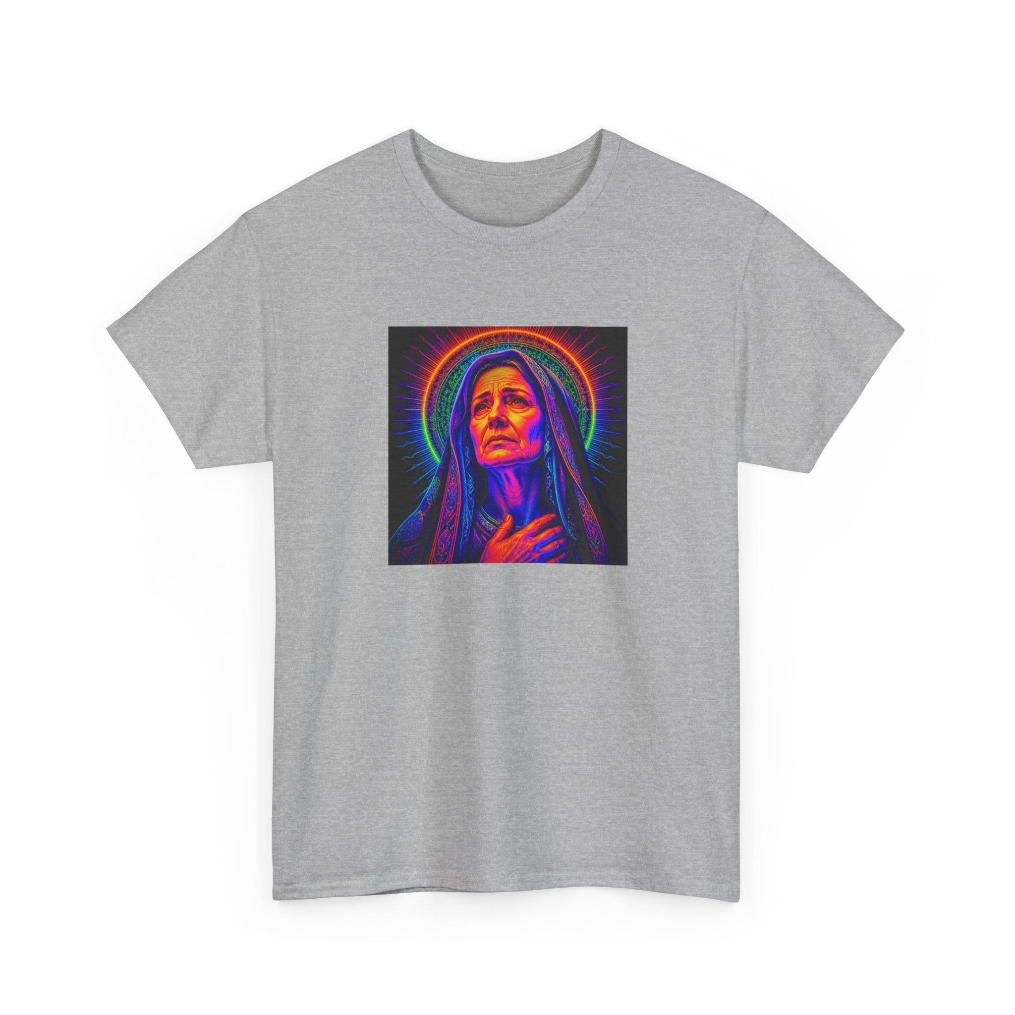 T-Shirt — Neon Madonna Portrait Graphic Tee Mother of Christ