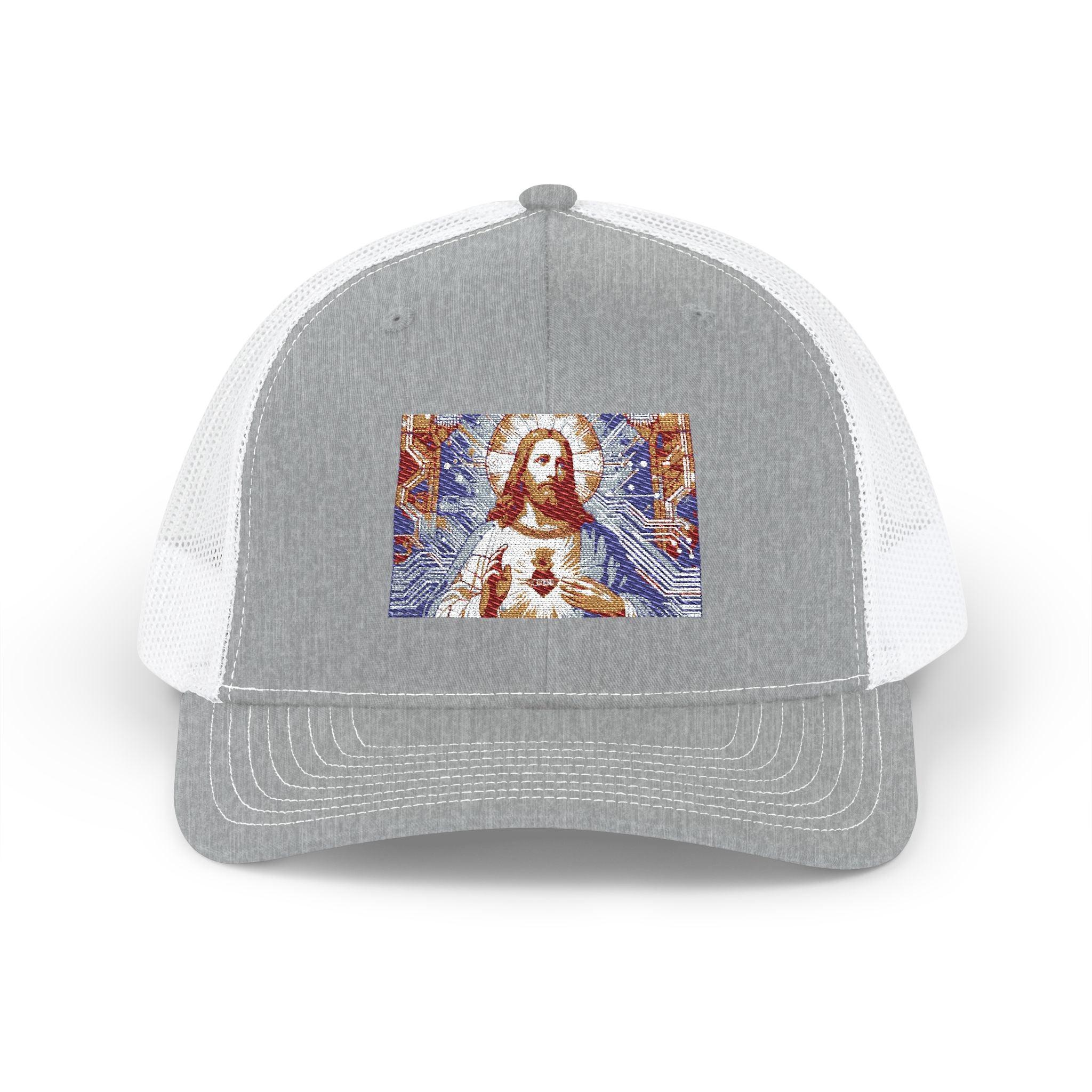 Religious Trucker Cap — Mosaic Sacred Heart Patch Snapback