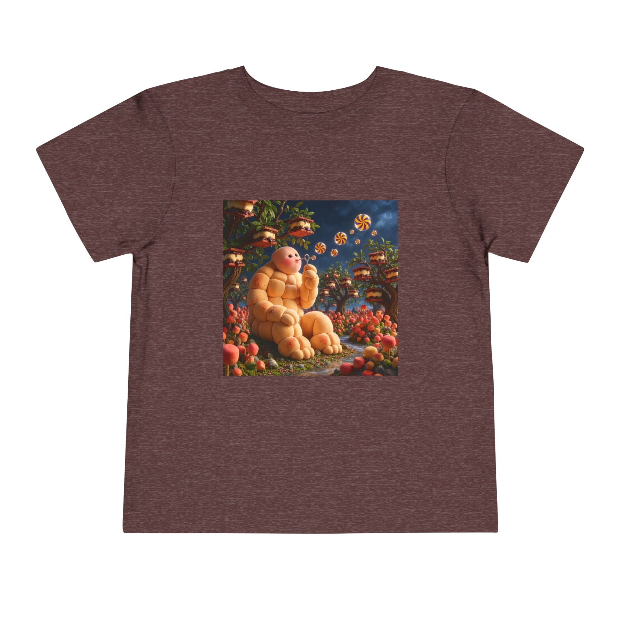 Toddler Tee — Cute Chubby Creature in Flower Garden Kids Shirt-Marshmallow Man