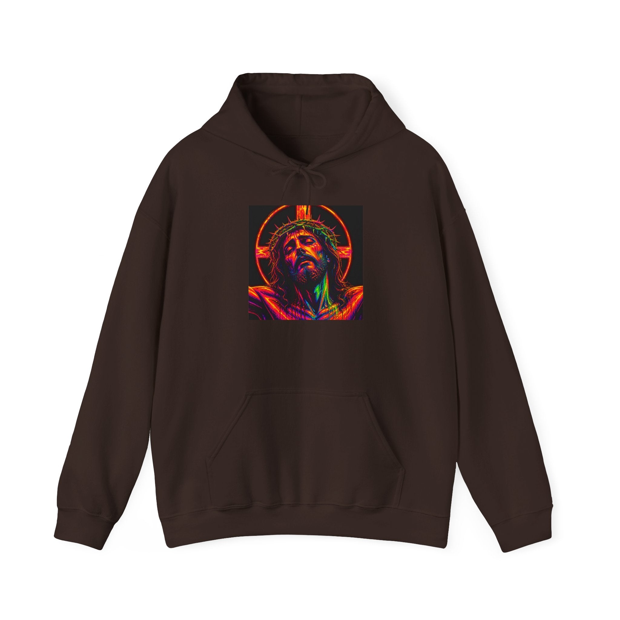 Jesus Portrait Hoodie — Neon Sacred Heart Graphic Hooded Sweatshirt