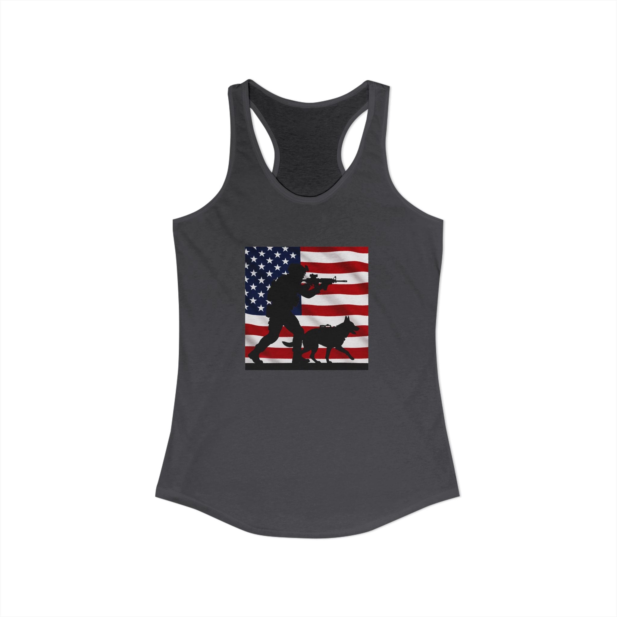 Women's Ideal Racerback Tank - Patriotic American Soldier w/ K-9