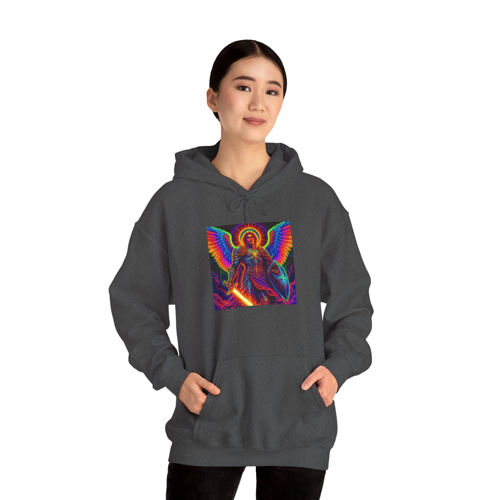 Psychedelic Angel Hoodie — Neon Rainbow Guardian Graphic Sweatshirt