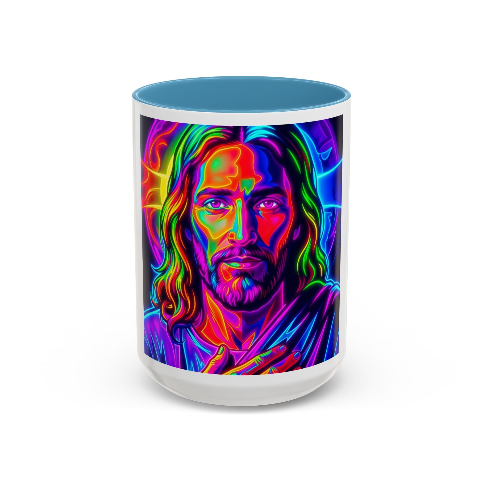 Neon Jesus Accent Coffee Mug – Vibrant Spiritual Art 11oz/15oz