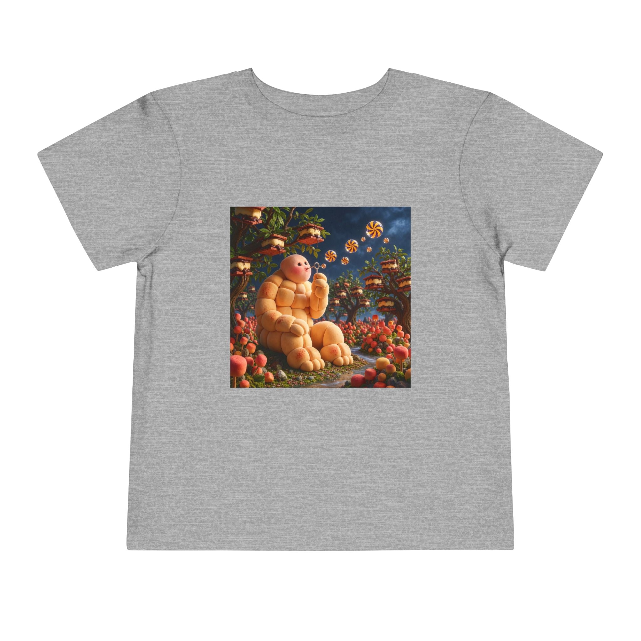 Toddler Tee — Cute Chubby Creature in Flower Garden Kids Shirt-Marshmallow Man