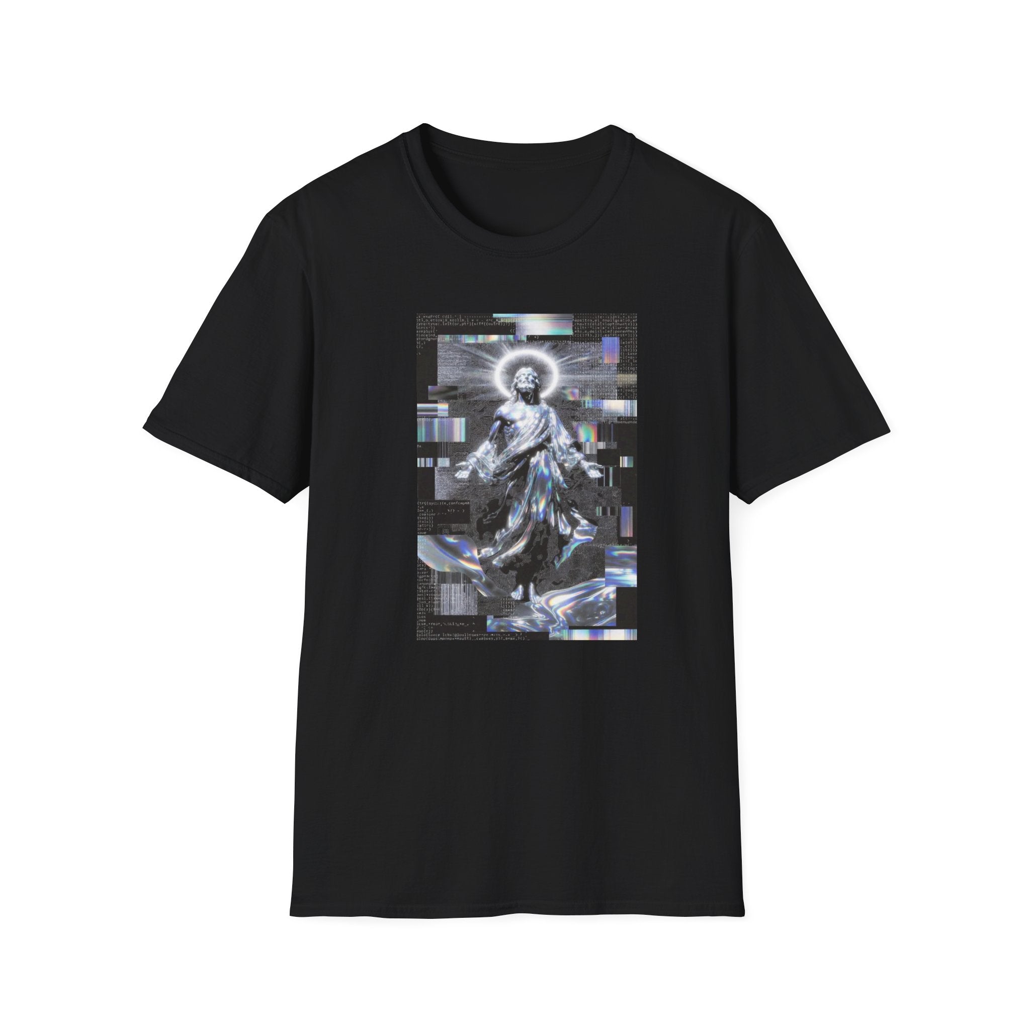 Glitch Halo Jesus T-Shirt — Vintage Religious Retro Digital Art Tee