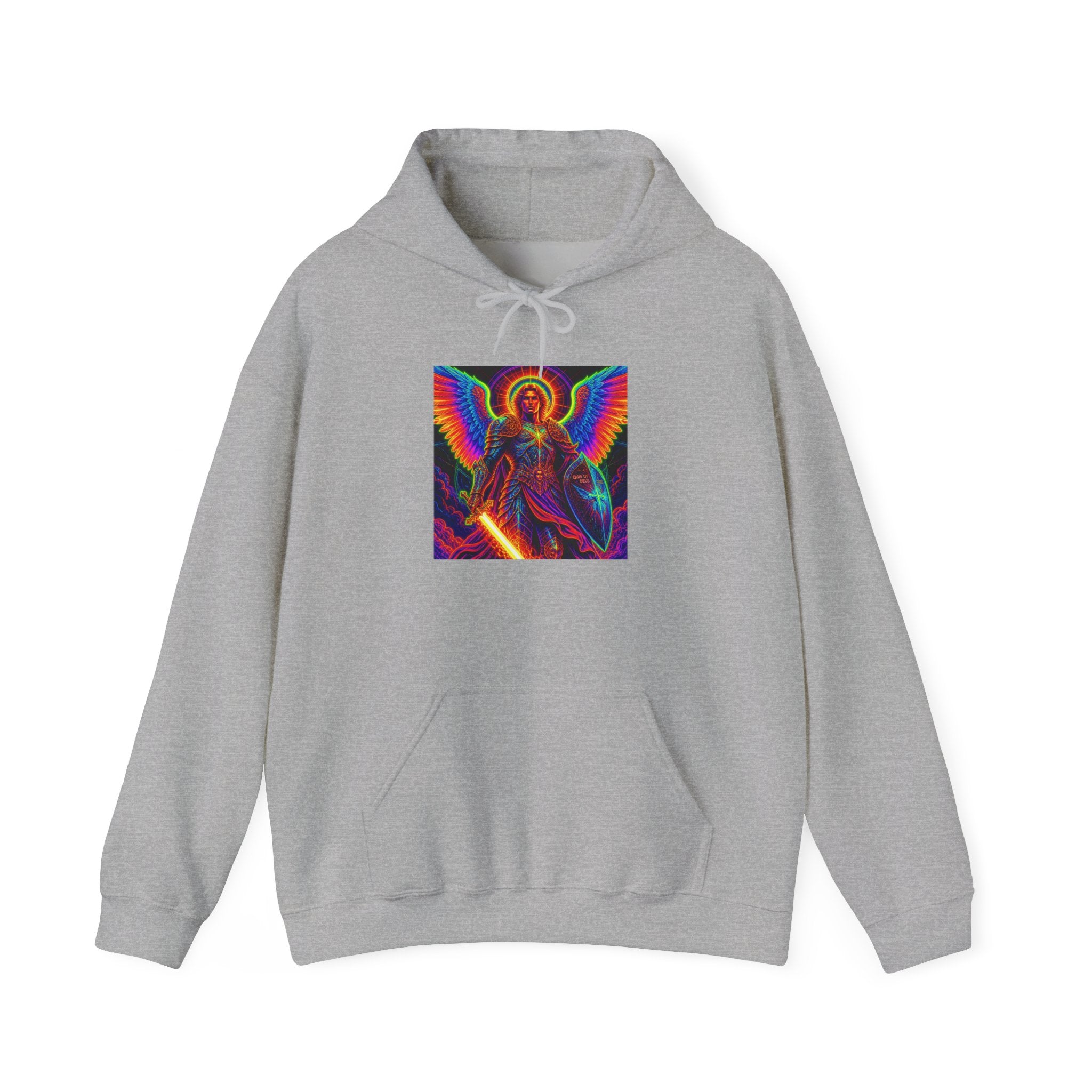 Psychedelic Angel Hoodie — Neon Rainbow Guardian Graphic Sweatshirt