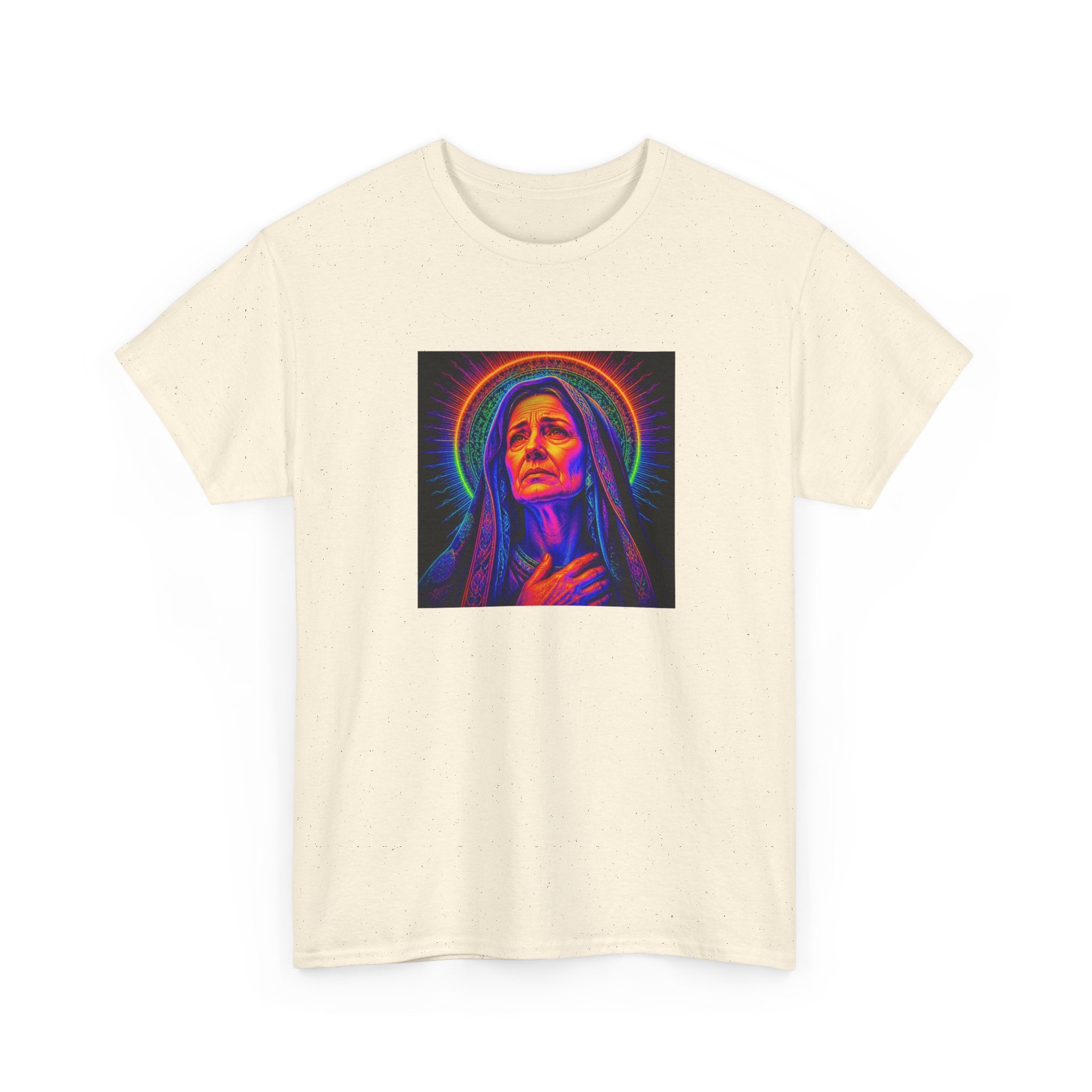 T-Shirt — Neon Madonna Portrait Graphic Tee Mother of Christ