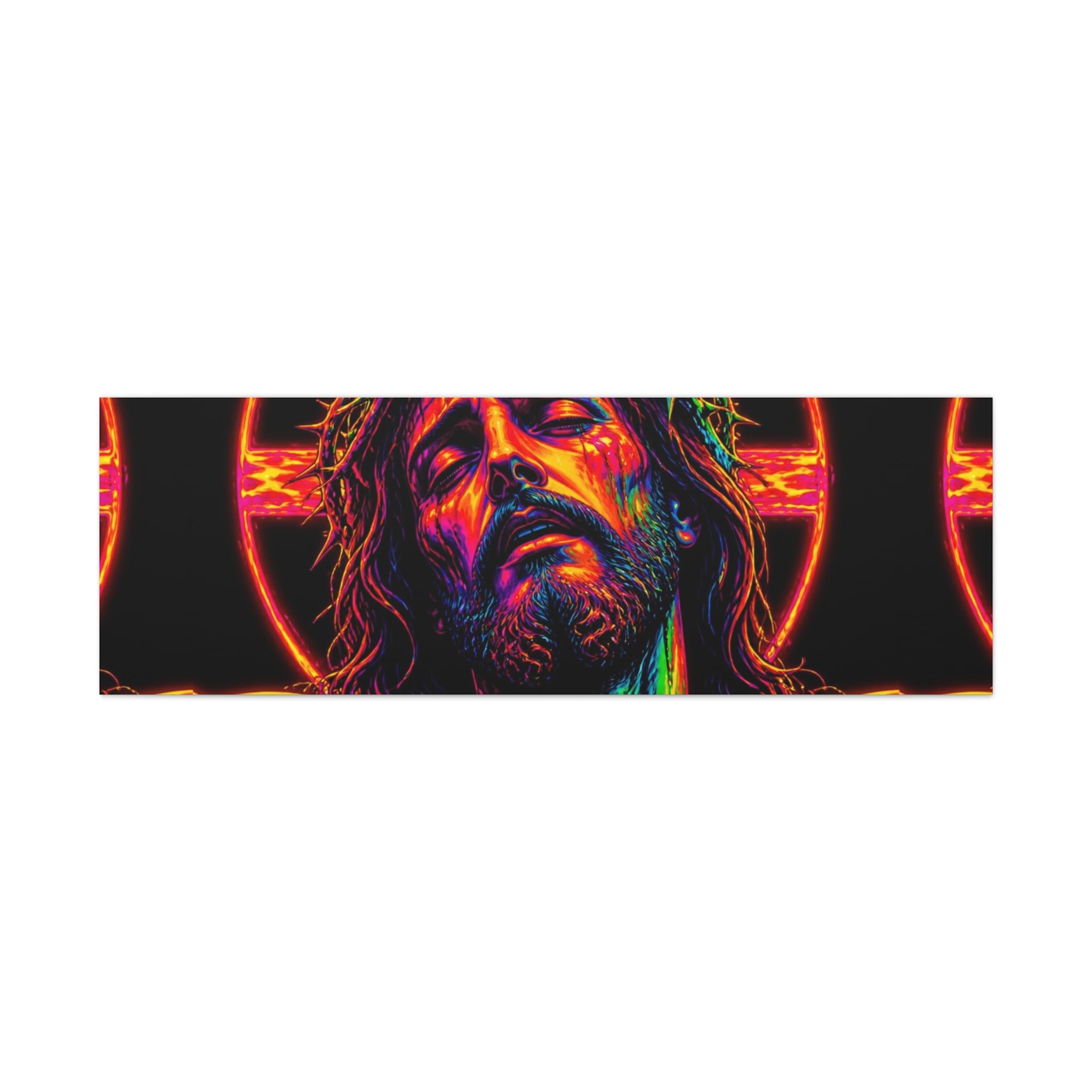 Neon Christ Crucifix Canvas Print — Vibrant Religious Wall Art