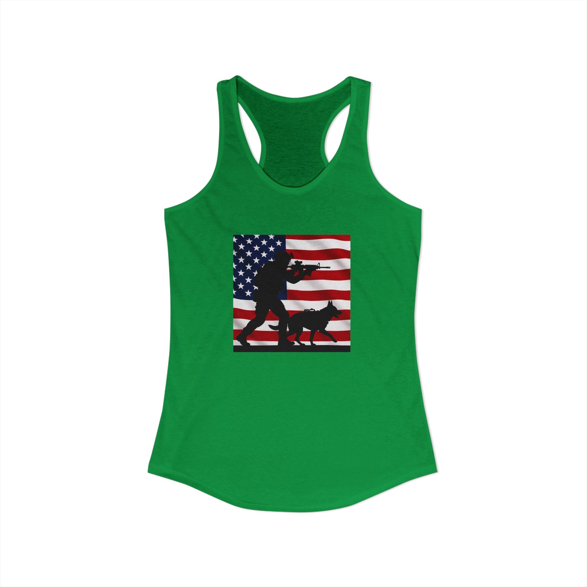 Women's Ideal Racerback Tank - Patriotic American Soldier w/ K-9