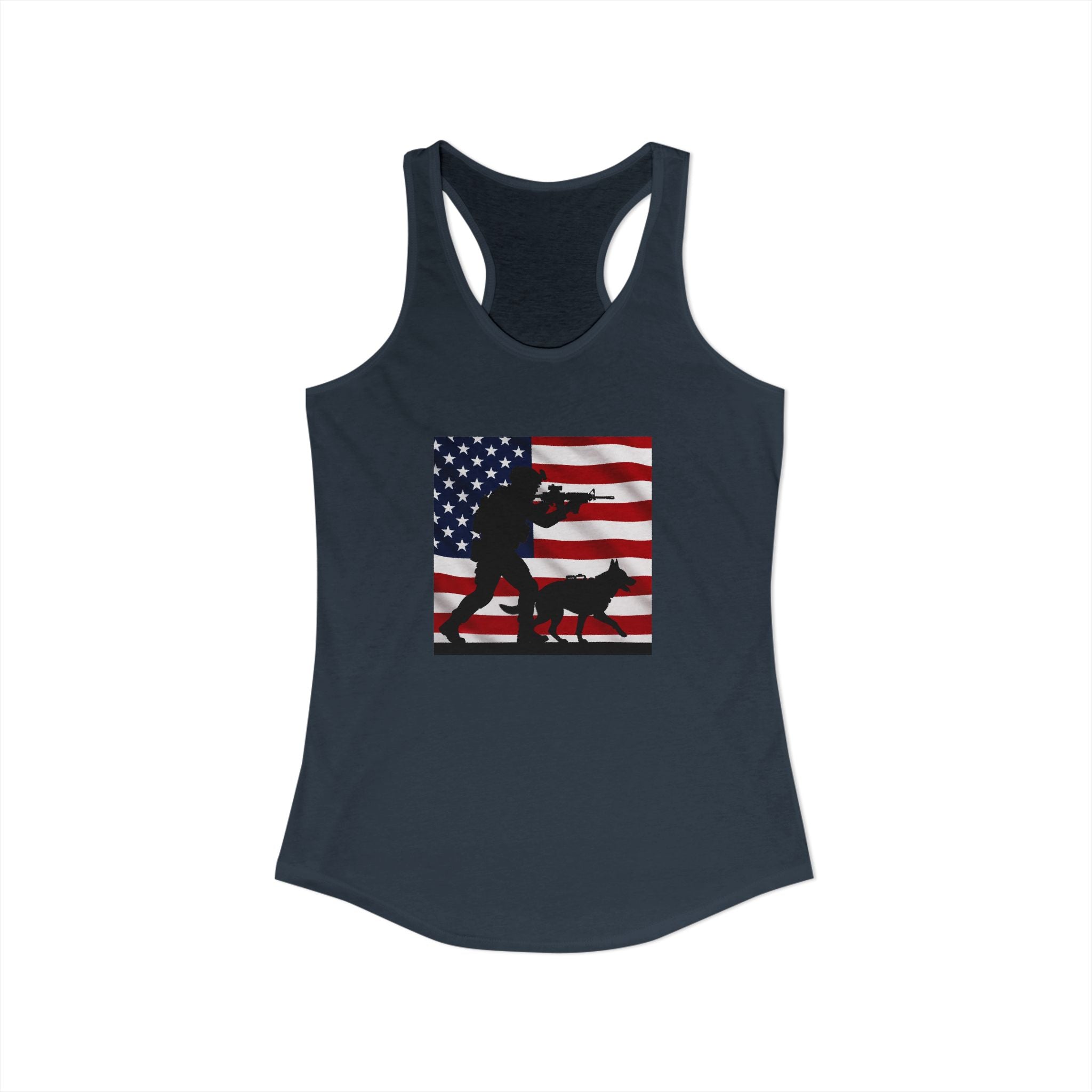Women's Ideal Racerback Tank - Patriotic American Soldier w/ K-9